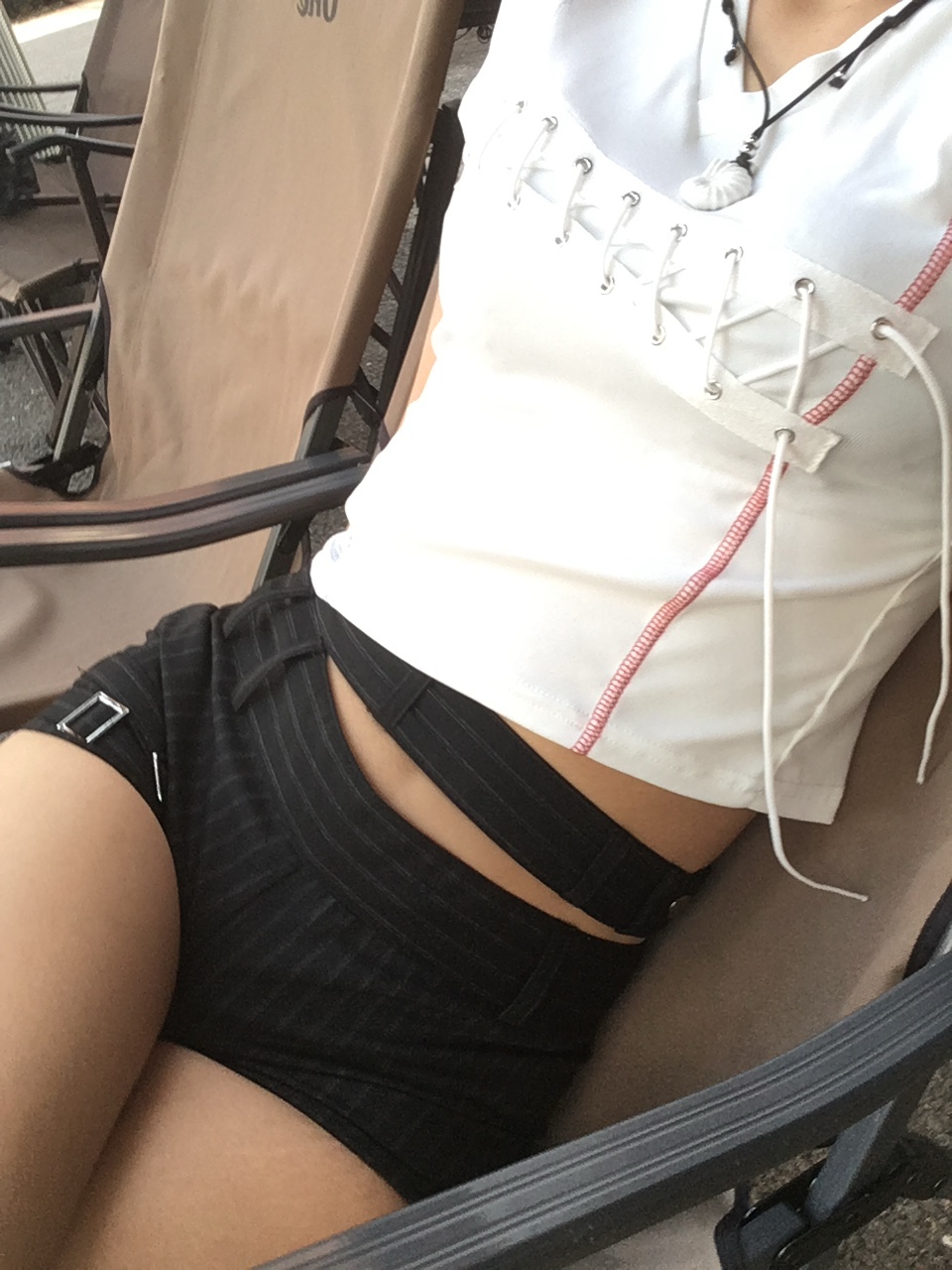 SØAR 2 Waistband Stripe Micro Short Pants Black, SØAR Flatlock Sporty Corset Top White 착용 스타일 - 2