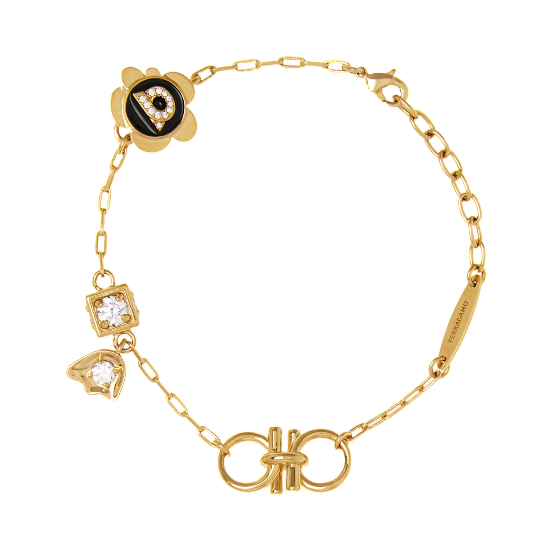 760939-790719 Ferragamo Gancini Charm Bracelet Gold Black