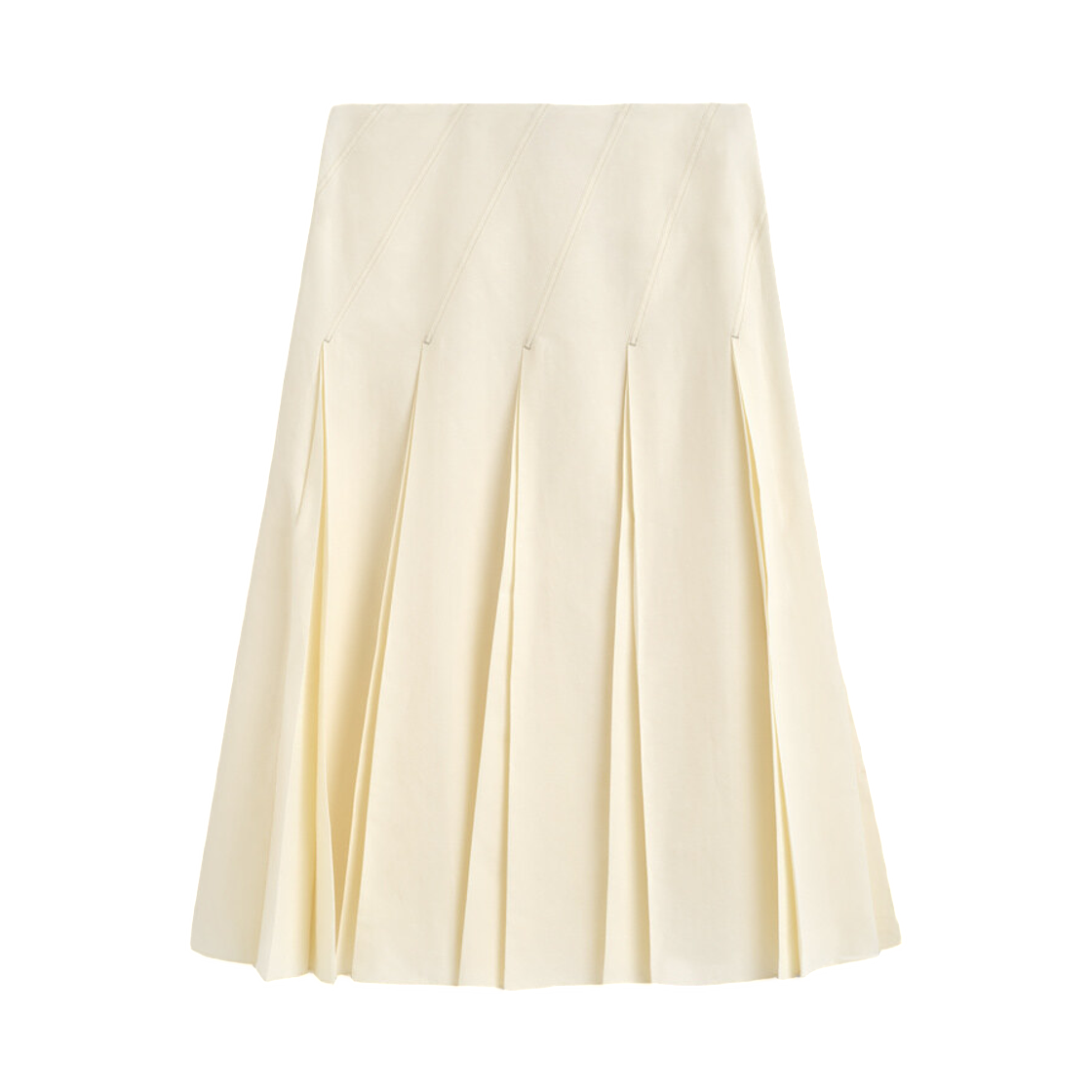 (W) 코스 플리티드 코튼 리넨 미디 스커트 아이보리((W) COS Pleated Cotton Linen Midi Skirt Ivory)