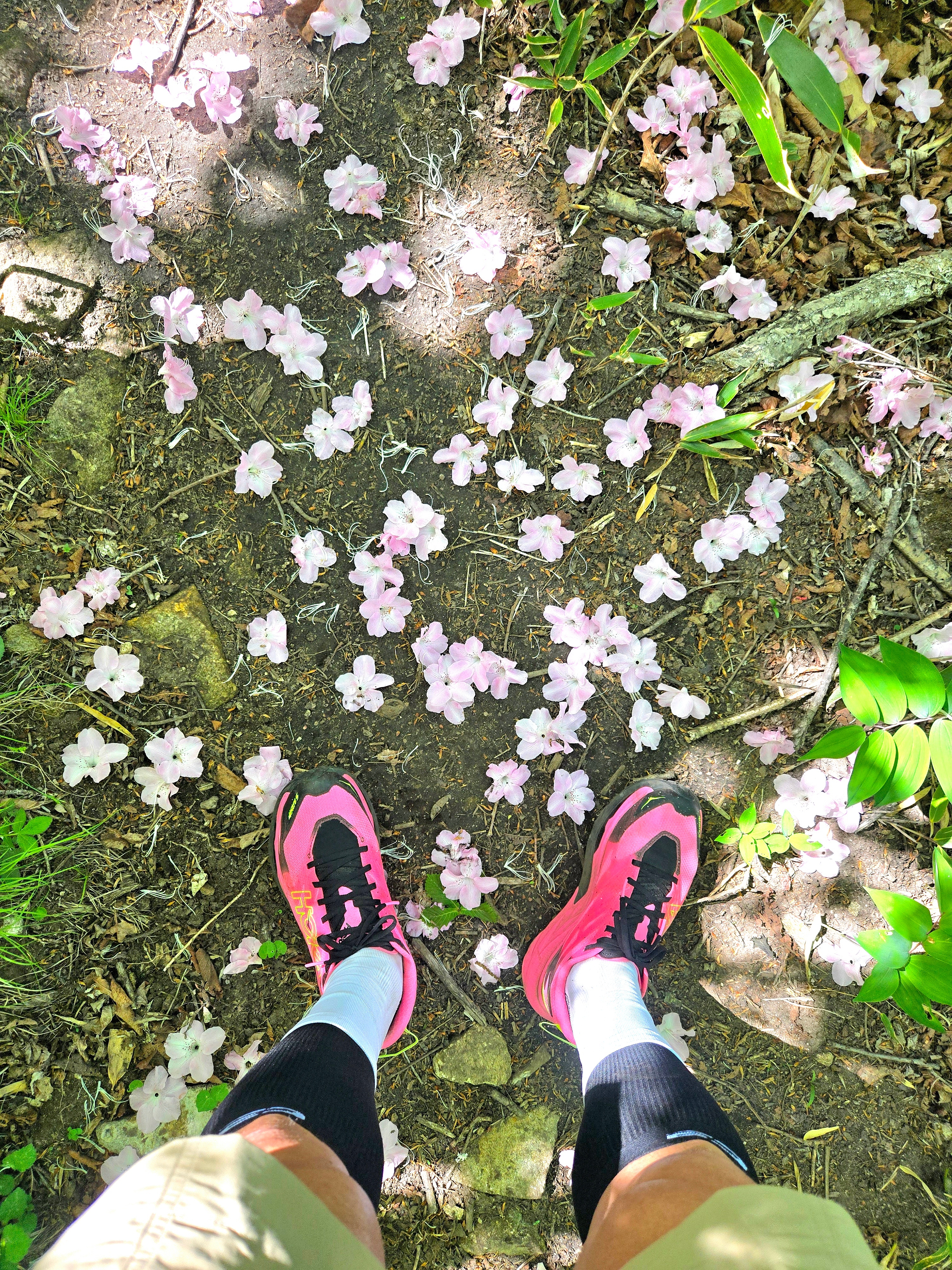 Hoka Mafate 5 Neon Rose Black 착용 스타일