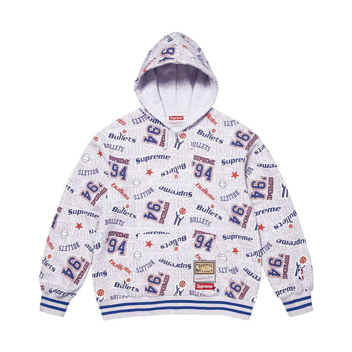- Supreme Mitchell & Ness Teams Zip Up Hooded Sweatshirt Ash Grey - 26SS
