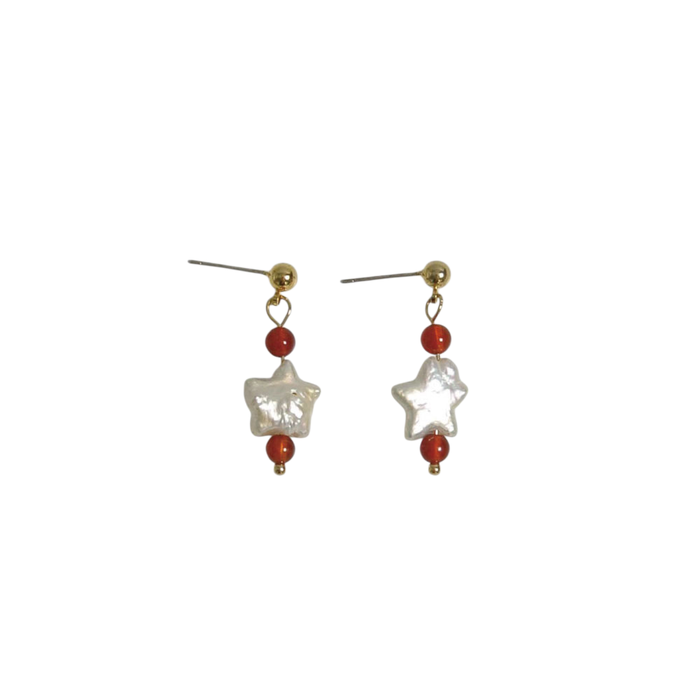 오브제213 자마노 원석 앤 스타진주 이어링(OBJET213 Carnelian gemstone & star pearl earrings)