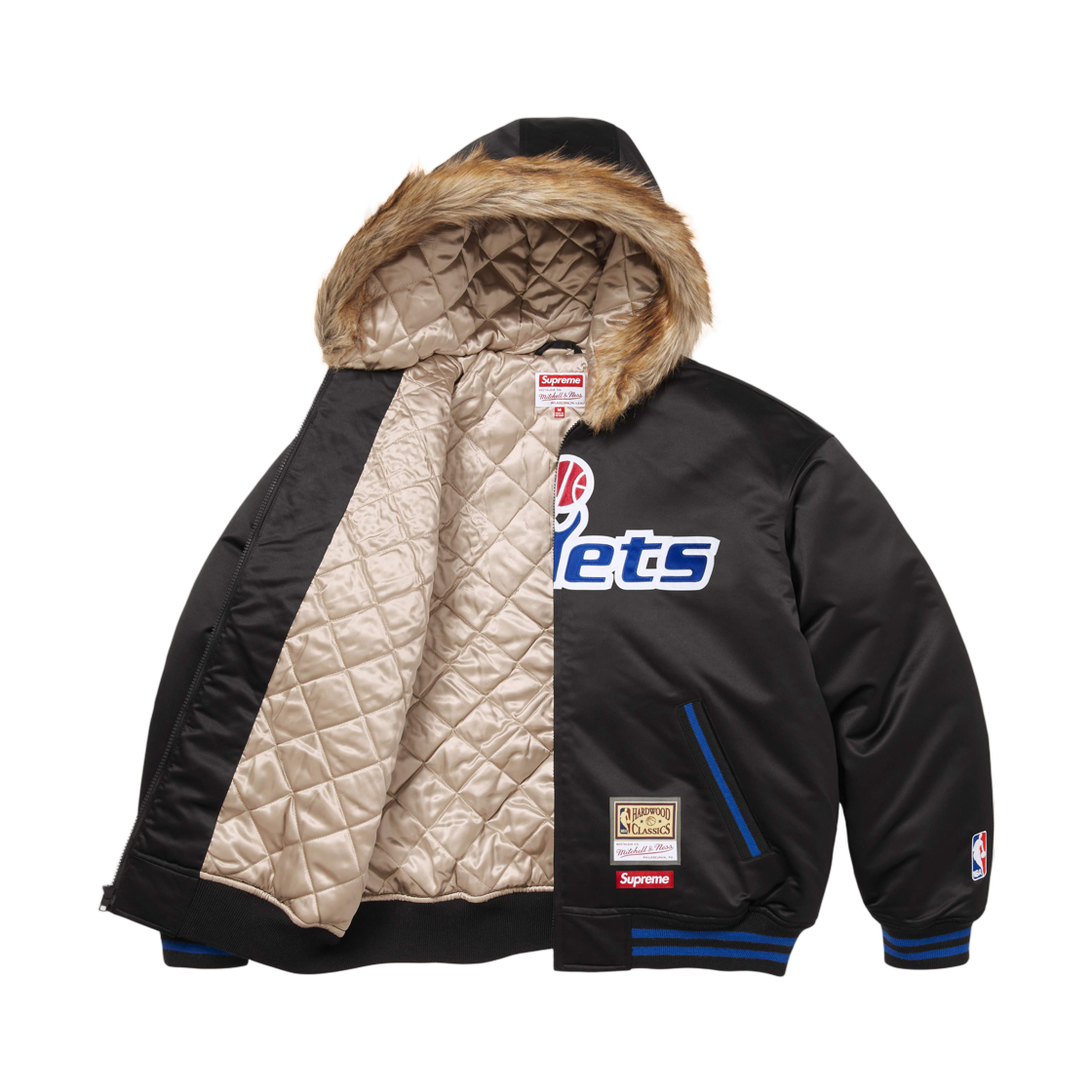 슈프림 미첼 & 네스 팀 후드 사틴 바시티 자켓 블랙 - 26SS(Supreme Mitchell & Ness Teams Hooded Satin Varsity Jacket Black - 26SS) - 3