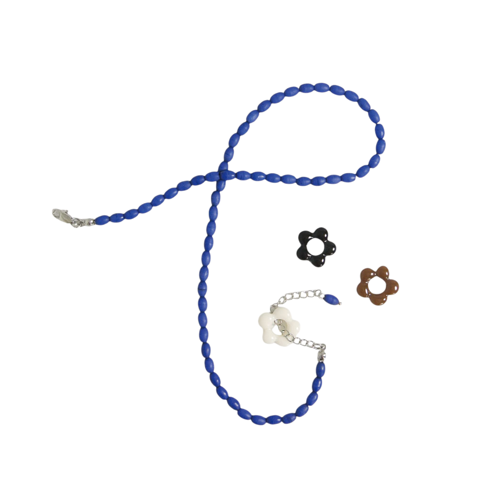 오브제213 매트 로얄 블루 앤 플라워 넥클리스(OBJET213 Matte Royal Blue & Flower Necklace)