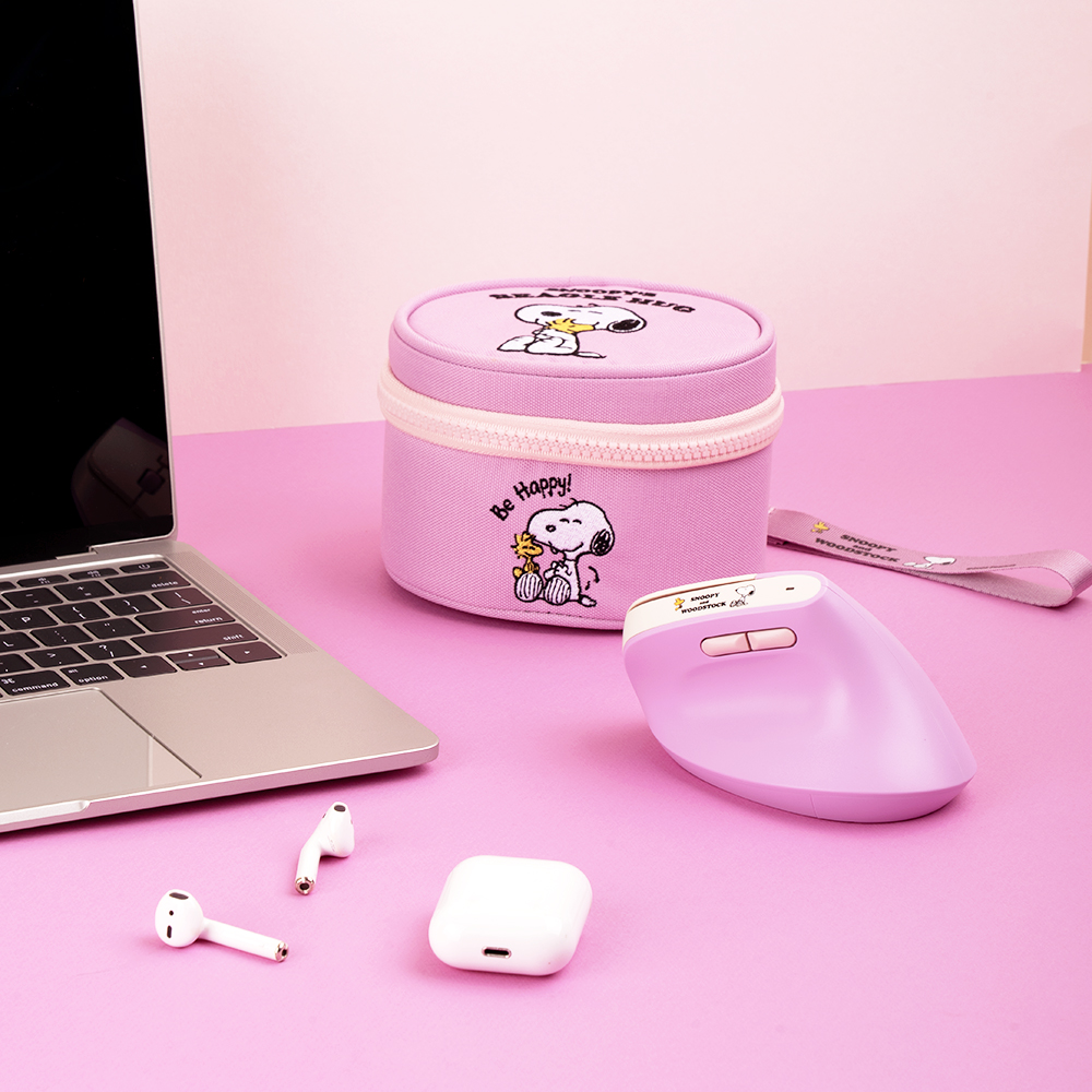 로이체 피너츠 스누피 인체공학 저소음 버티컬 충전식 무선 마우스 + 파우치(Royche Peanuts Snoopy Ergonomic Silent Vertical Rechargeable Wireless Mouse + Pouch Set) - 4