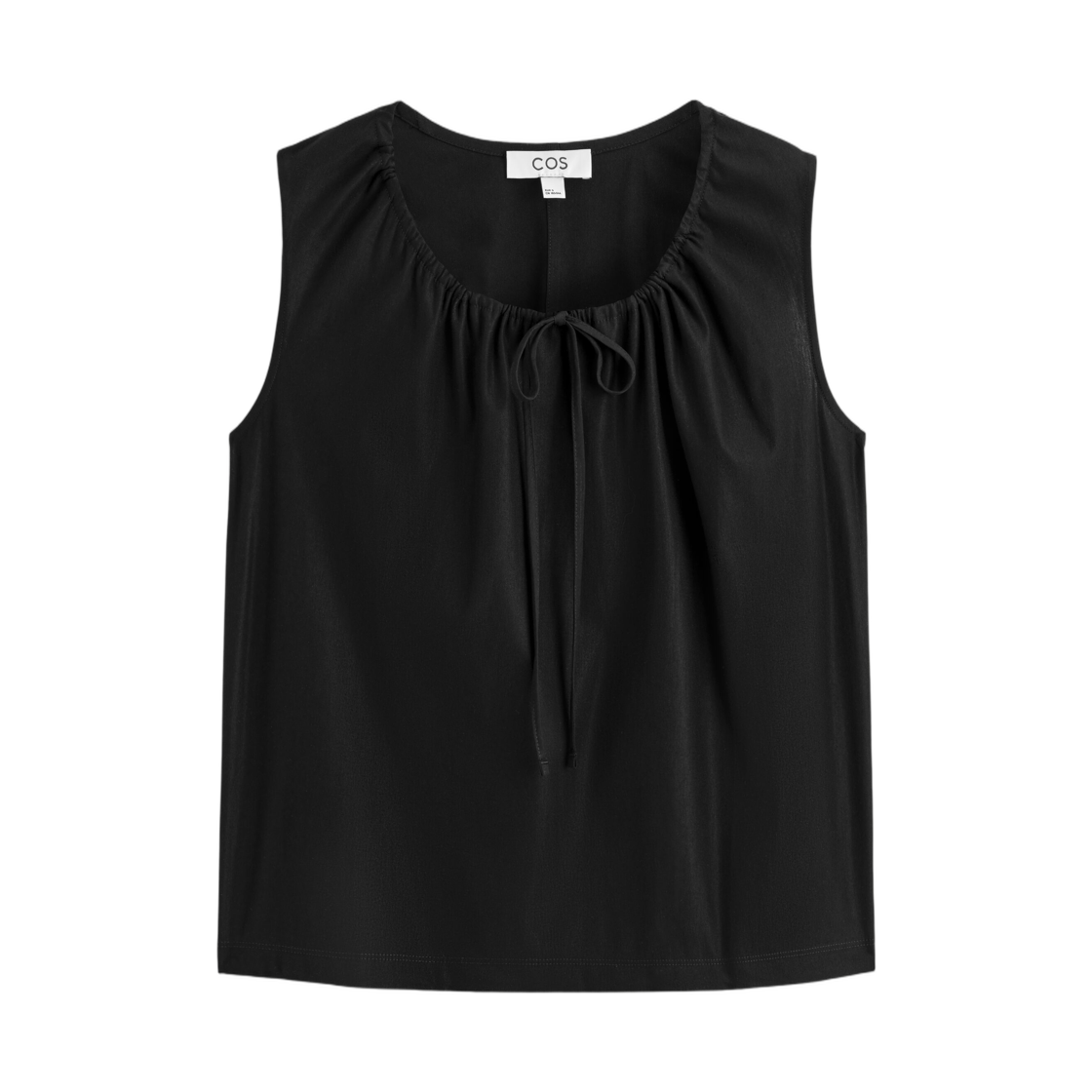 (W) 코스 개더드 넥 저지 슬리브리스 탑 블랙((W) COS Gathered Neck Jersey Sleeveless Top Black)