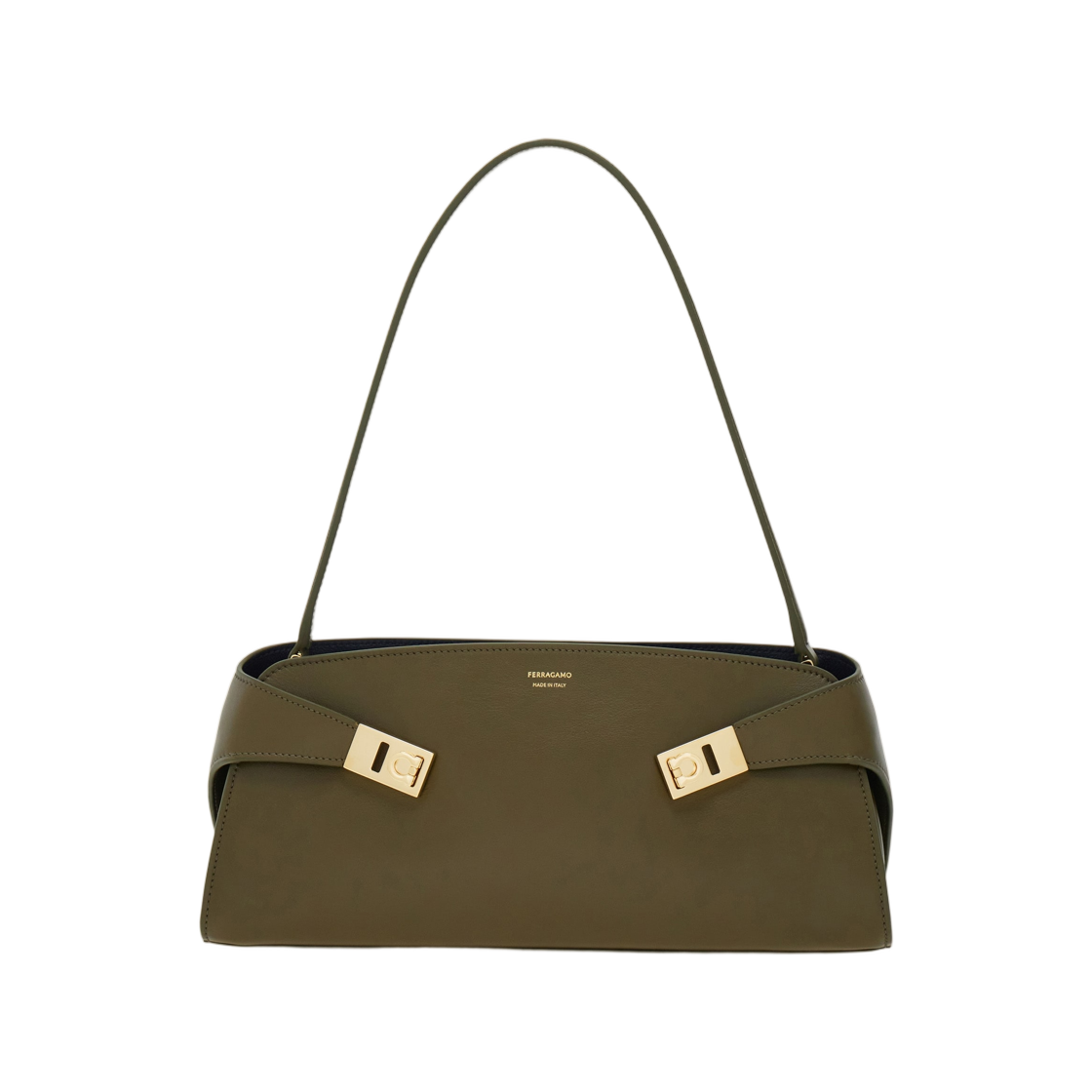 21A712-795283 Ferragamo East-West Hug Shoulder Bag Olive Green Navy Blue