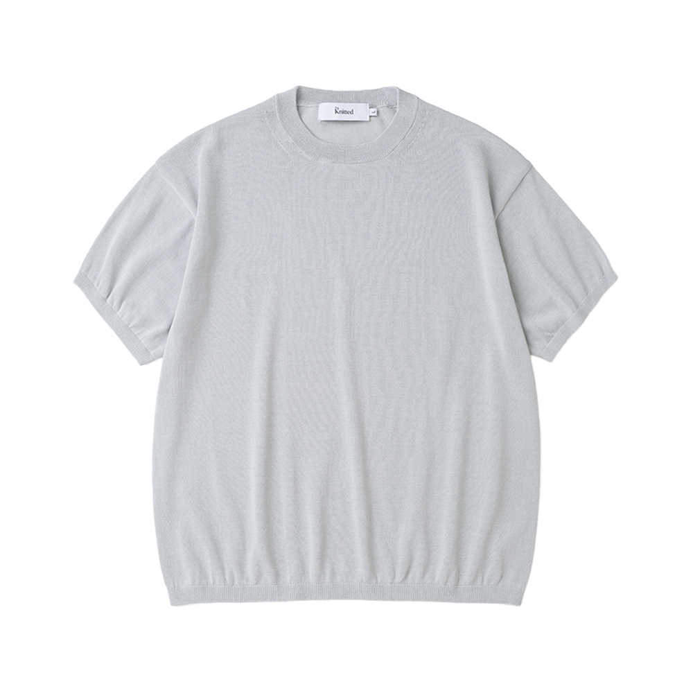 니티드 쉘론 냉감 싱글 크롭 라운드 니트 라이트 그레이(Knitted Shelron Cooling Single Crop Round Knit Light Grey)