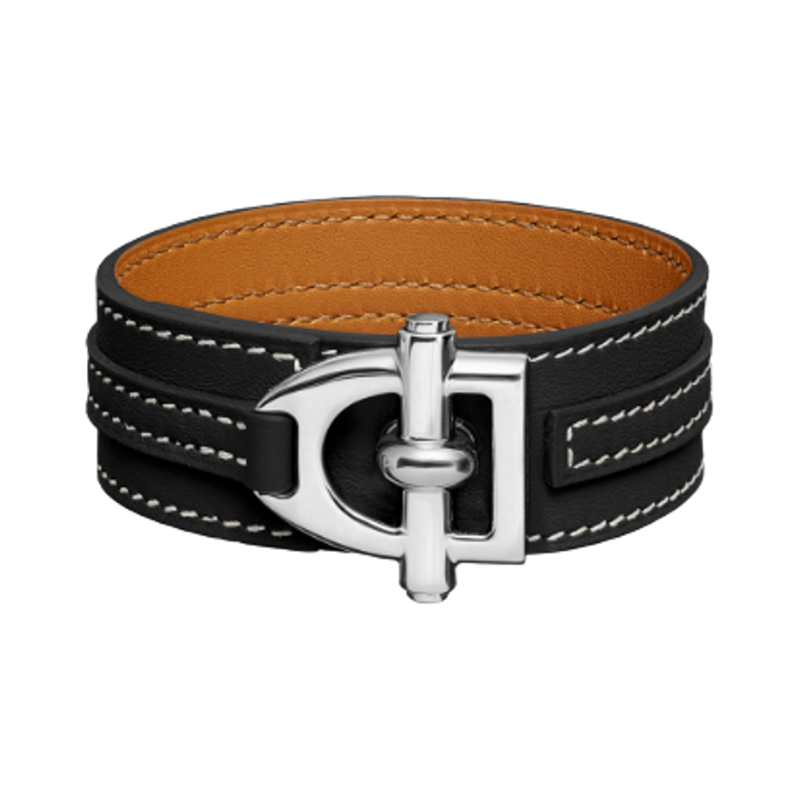 H500335FK89 Hermes Etrier Bracelet Swift & Silver Noir
