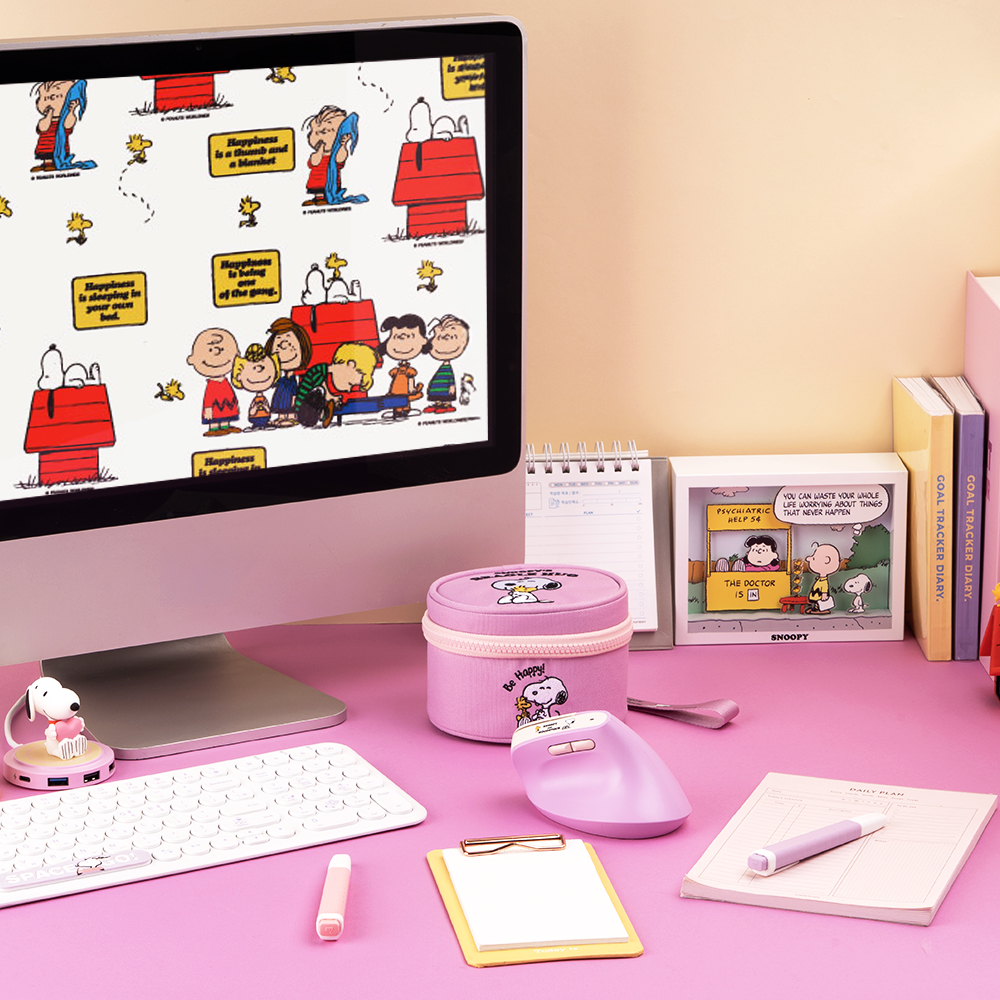 로이체 피너츠 스누피 인체공학 저소음 버티컬 충전식 무선 마우스 + 파우치(Royche Peanuts Snoopy Ergonomic Silent Vertical Rechargeable Wireless Mouse + Pouch Set) - 2