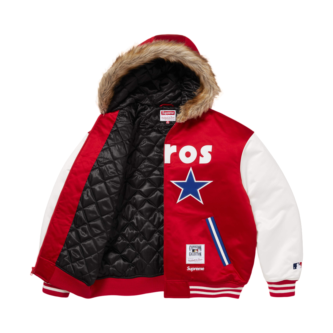 슈프림 미첼 & 네스 팀 후드 사틴 바시티 자켓 레드 - 26SS(Supreme Mitchell & Ness Teams Hooded Satin Varsity Jacket Red  - 26SS) - 3