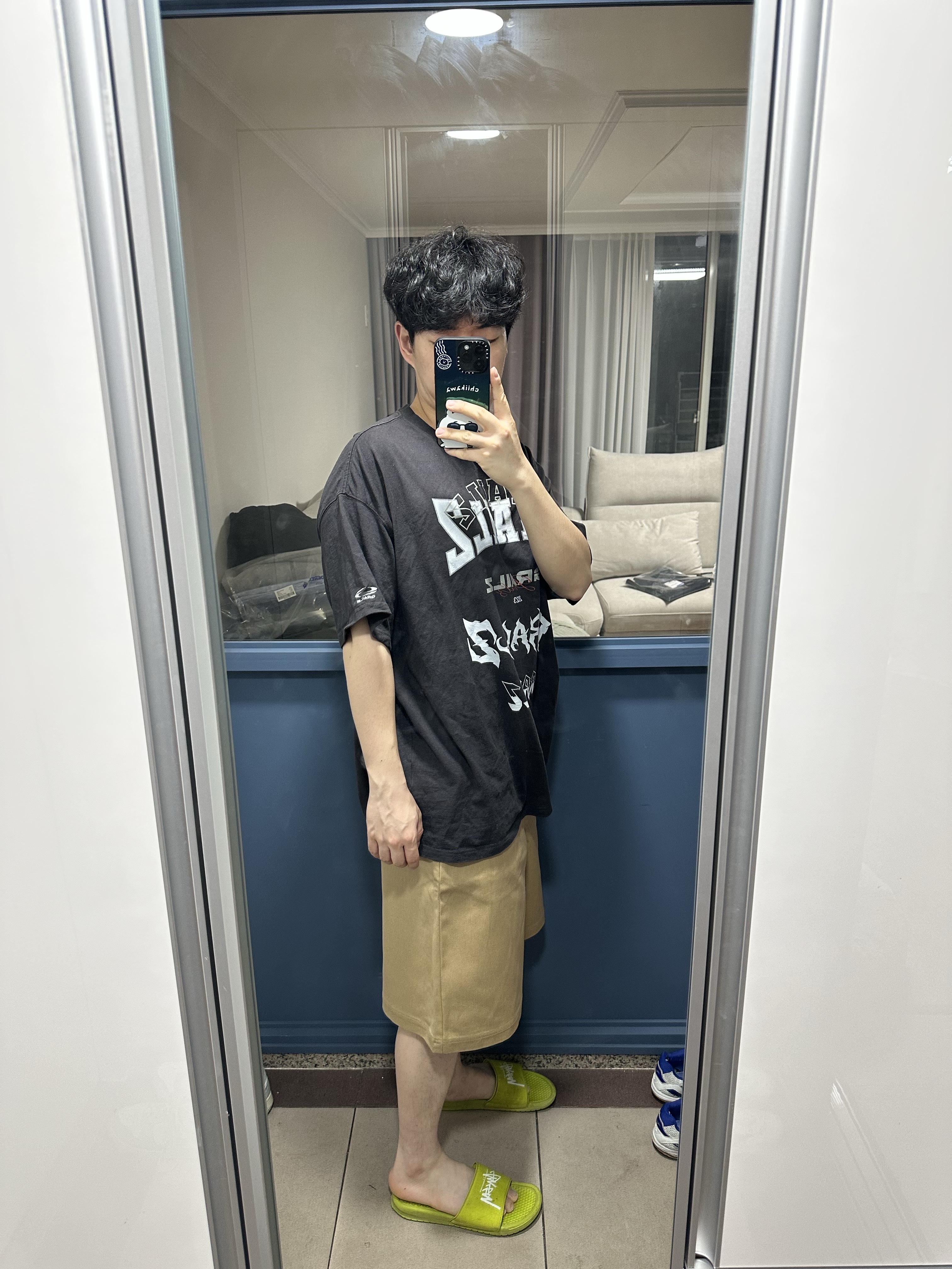 (W) Ader Error Sig; BL Tag Shorts 01 Beige 착용 스타일