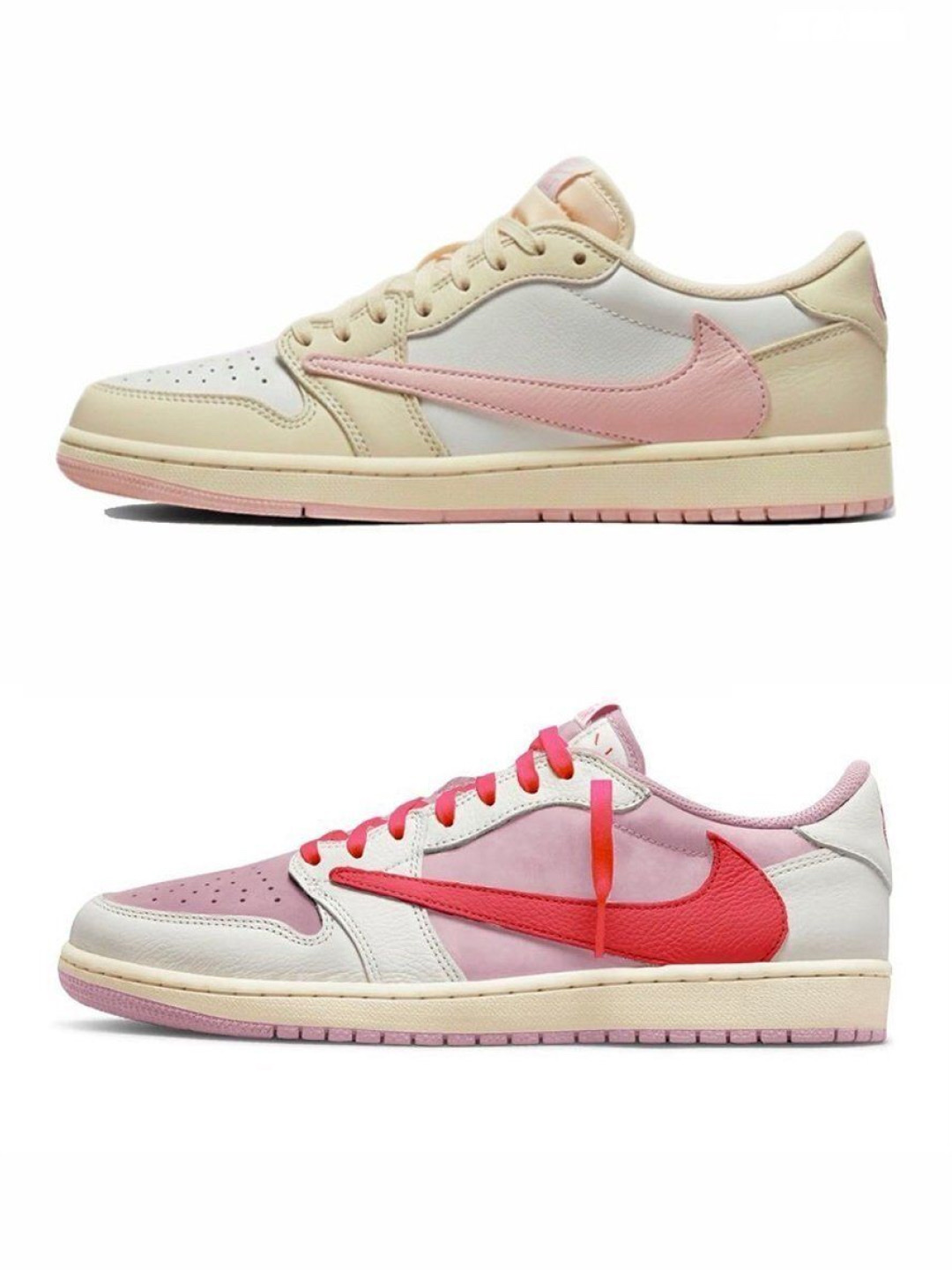 Jordan 1 x Travis Scott Retro Low OG SP Sail Tropical Pink, Jordan 1 x Travis Scott Retro Low OG SP Muslin Shy Pink 착용 스타일 - 2