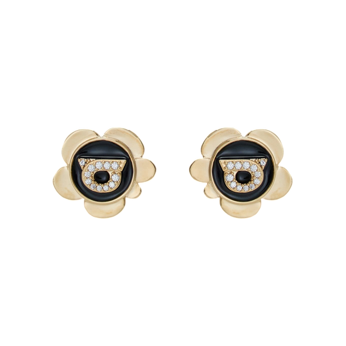 760942-790724 Ferragamo Gancini Charm Earrings Gold Black
