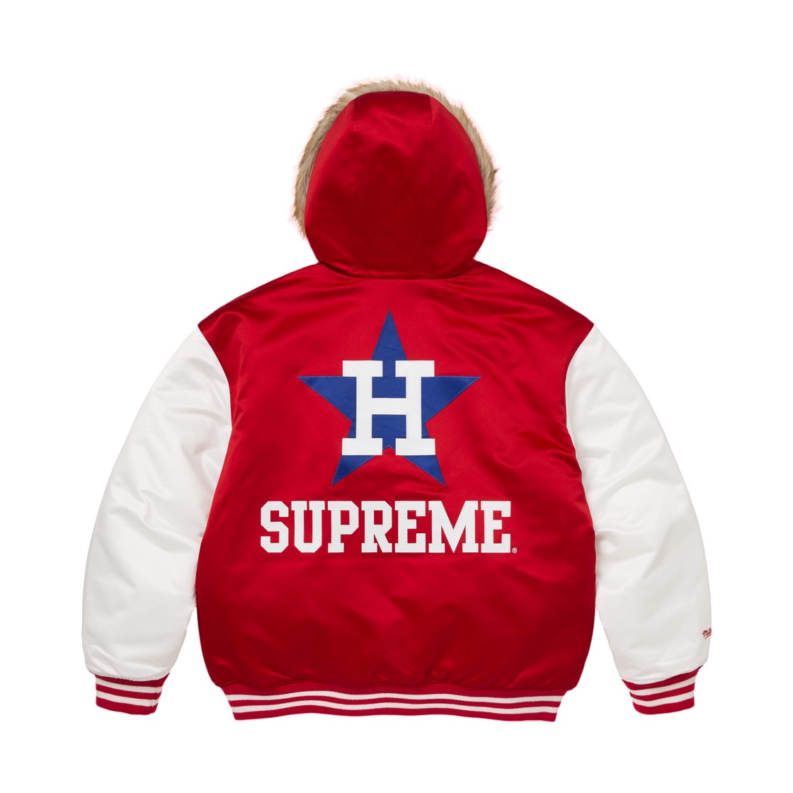 슈프림 미첼 & 네스 팀 후드 사틴 바시티 자켓 레드 - 26SS(Supreme Mitchell & Ness Teams Hooded Satin Varsity Jacket Red  - 26SS) - 2