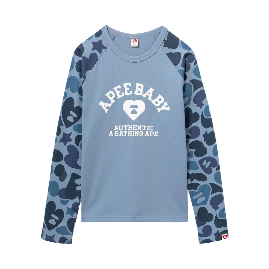 (W) 베이프 카모 슬리브 래글런 롱슬리브 티셔츠 블루((W) BAPE Camo Sleeves Raglan L/S T-Shirt Blue)