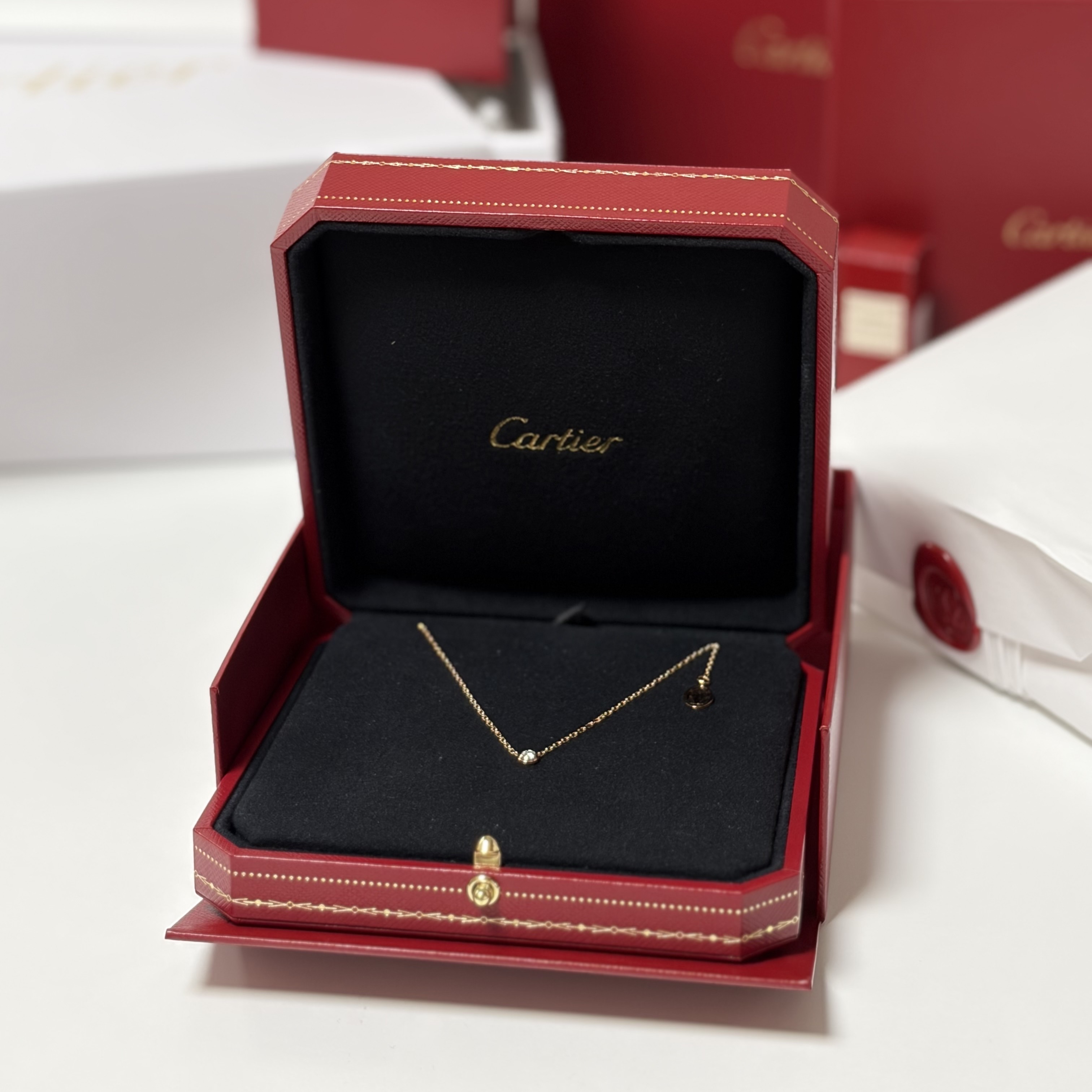 (W) Cartier D'Amour Necklace Small Pink Gold Diamond 착용 스타일 - 2