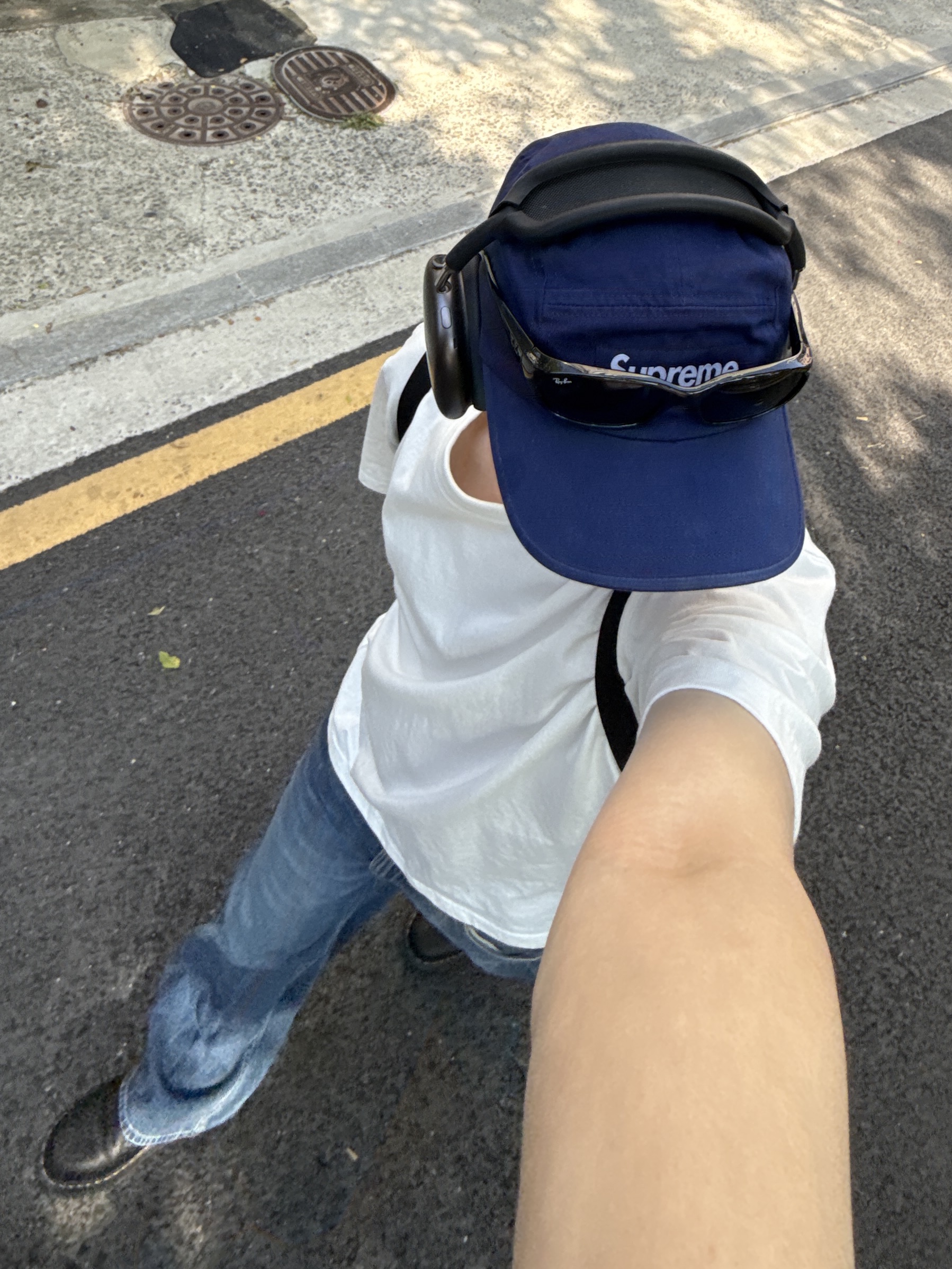 Dr. Martens 1461 Ambassador Black, (W) Uniqlo Baggy Curve Jeans Short Blue - JP 착용 스타일 - 2