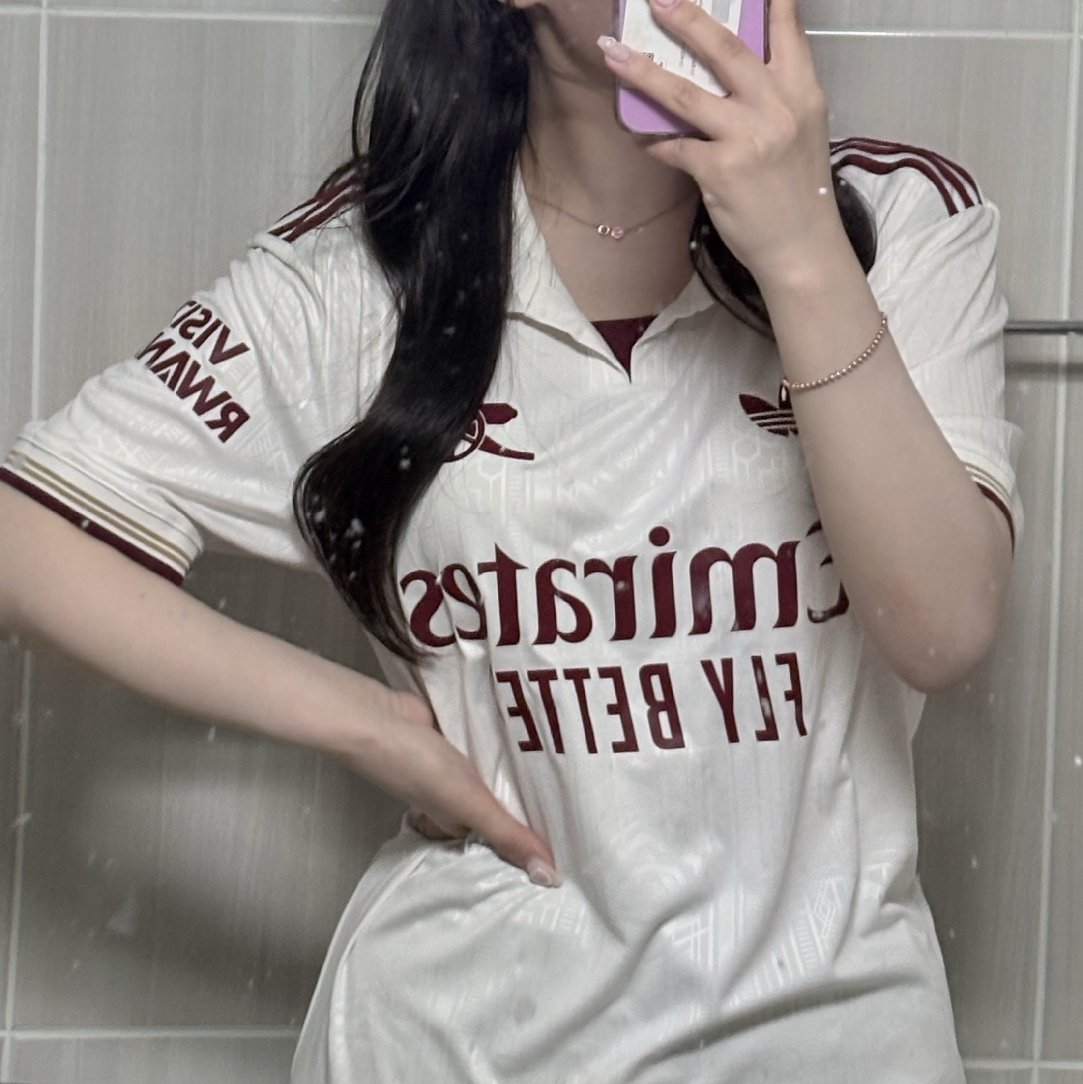 Adidas Arsenal 2025/26 3rd Jersey Cloud White Team Coll Burgundy 2 - KR Sizing (Non Marking Ver.) 착용 스타일 - 2