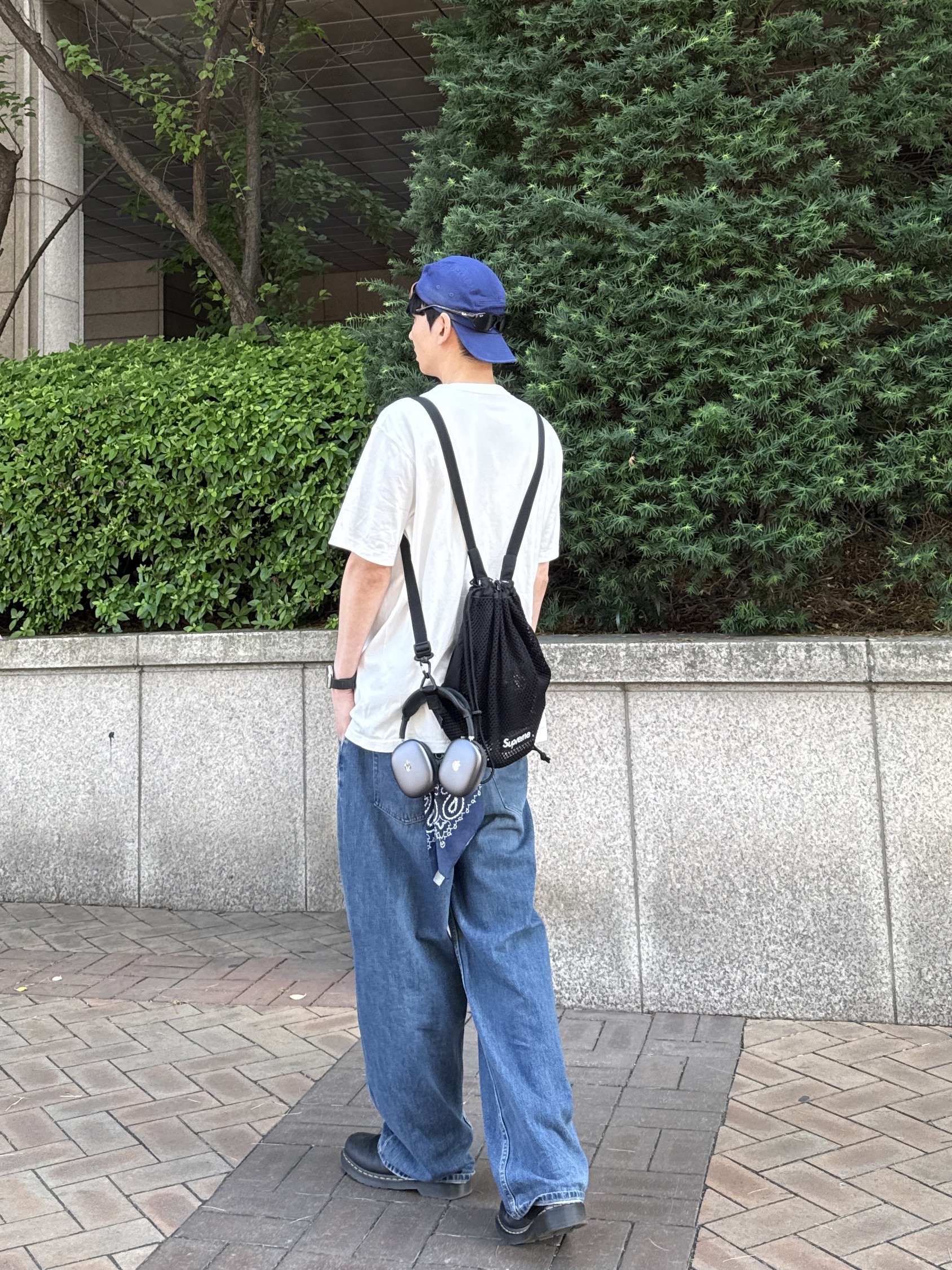 Dr. Martens 1461 Ambassador Black, (W) Uniqlo Baggy Curve Jeans Short Blue - JP 착용 스타일 - 1