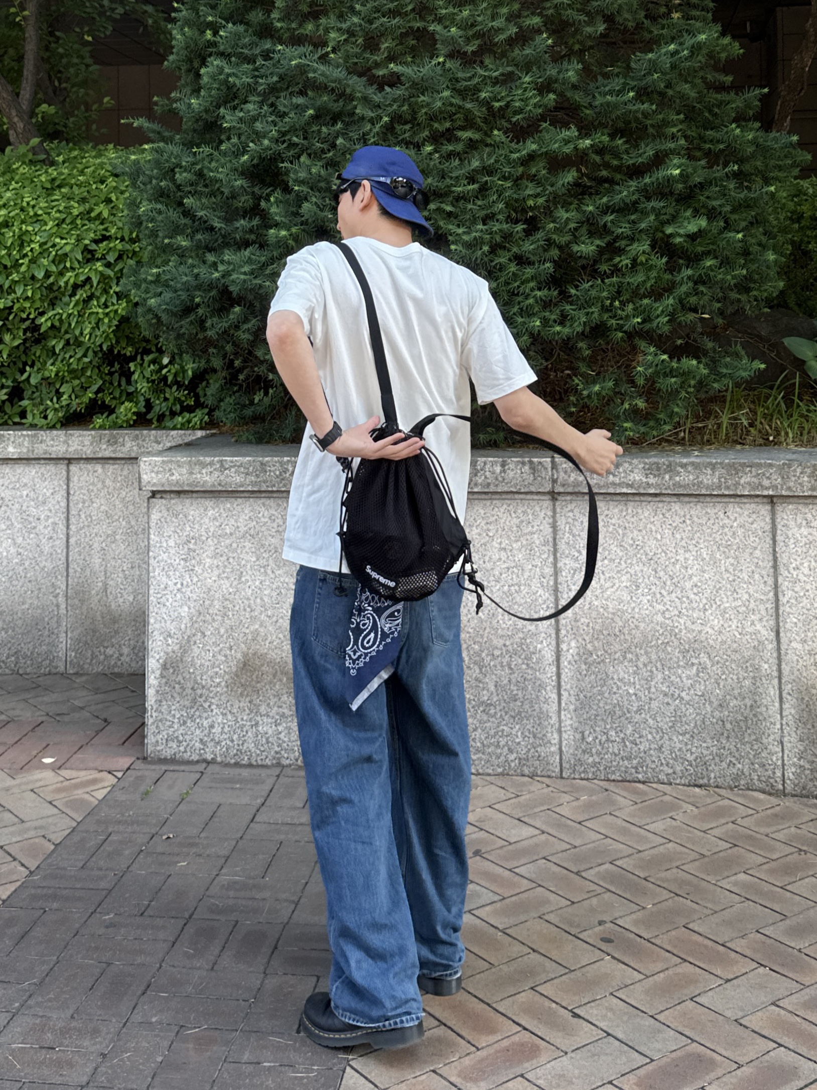 Dr. Martens 1461 Ambassador Black, (W) Uniqlo Baggy Curve Jeans Short Blue - JP 착용 스타일 - 3