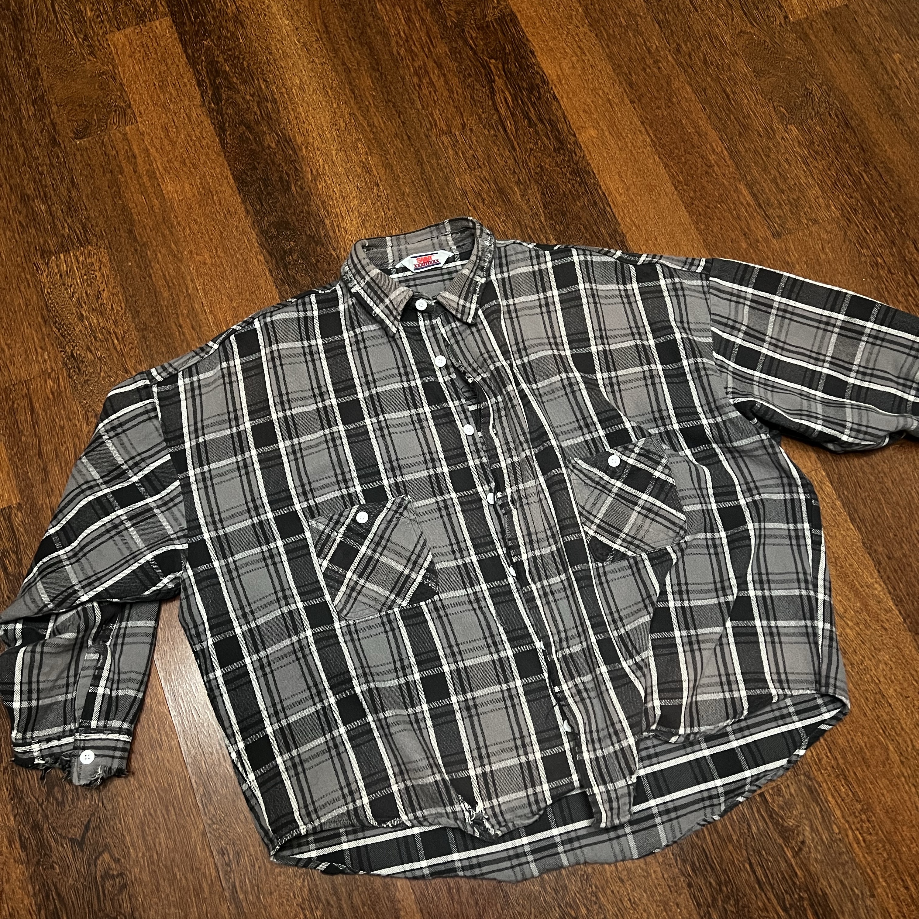 Saint Mxxxxxx Flannel Shirt Black Gray - 24AW 착용 스타일 - 2