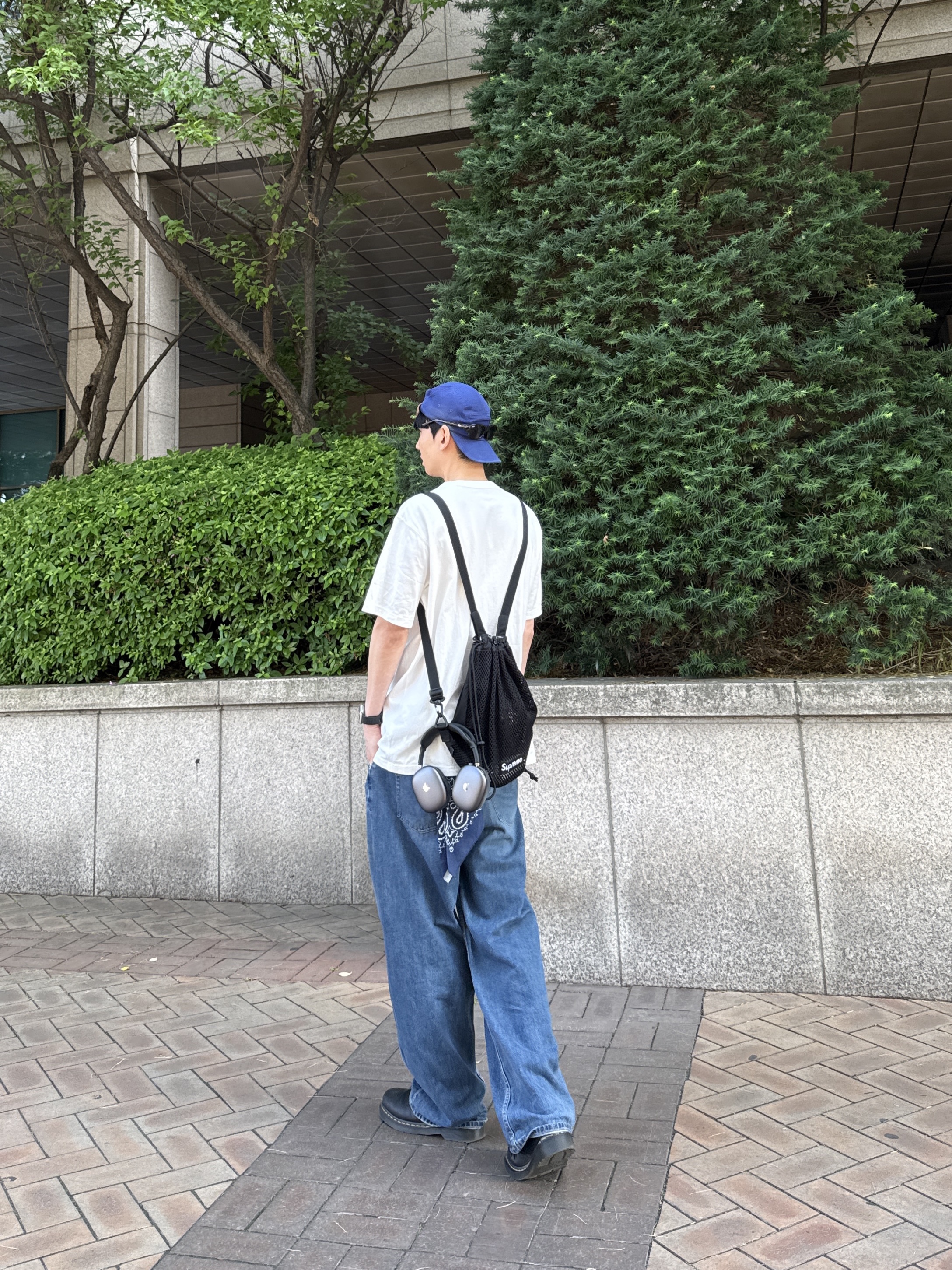 Dr. Martens 1461 Ambassador Black, (W) Uniqlo Baggy Curve Jeans Short Blue - JP 착용 스타일 - 4