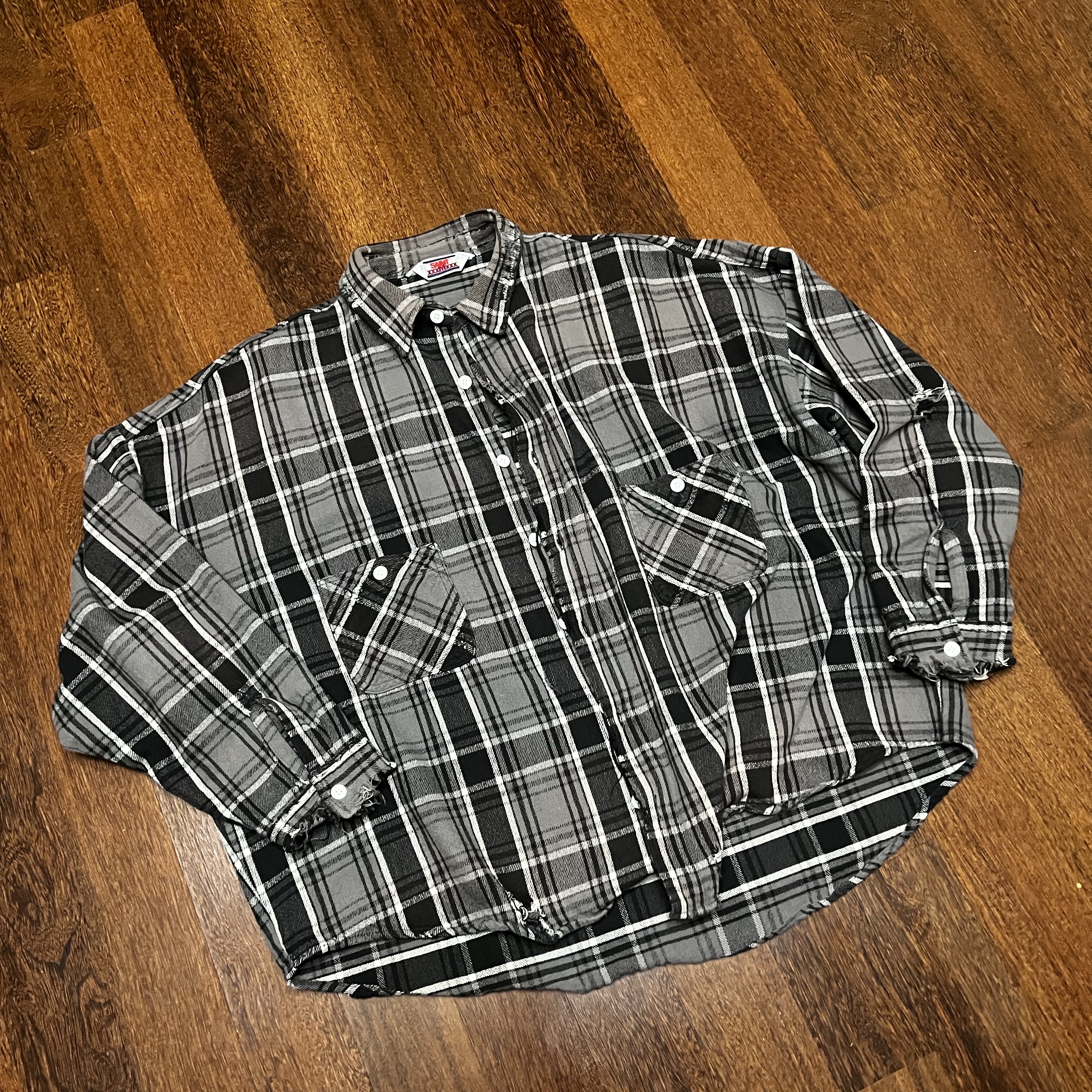 Saint Mxxxxxx Flannel Shirt Black Gray - 24AW 착용 스타일 - 1