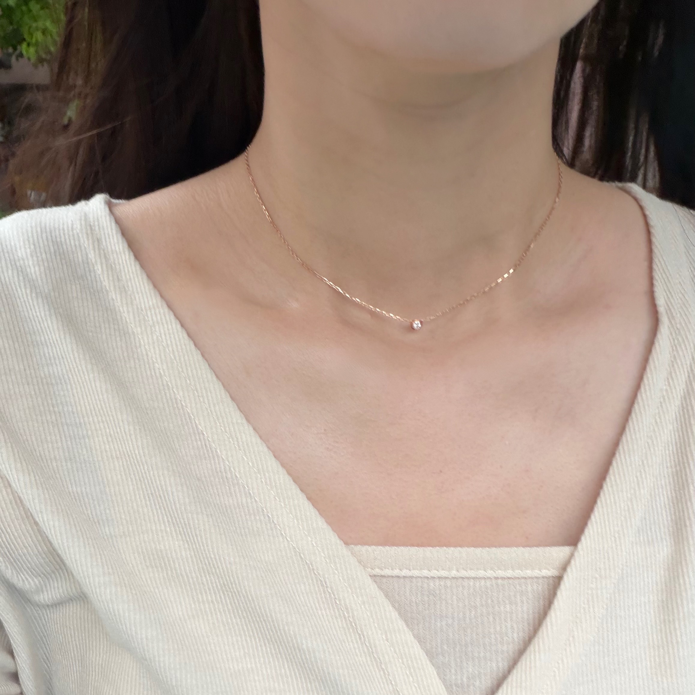 (W) Cartier D'Amour Necklace Small Pink Gold Diamond 착용 스타일 - 1
