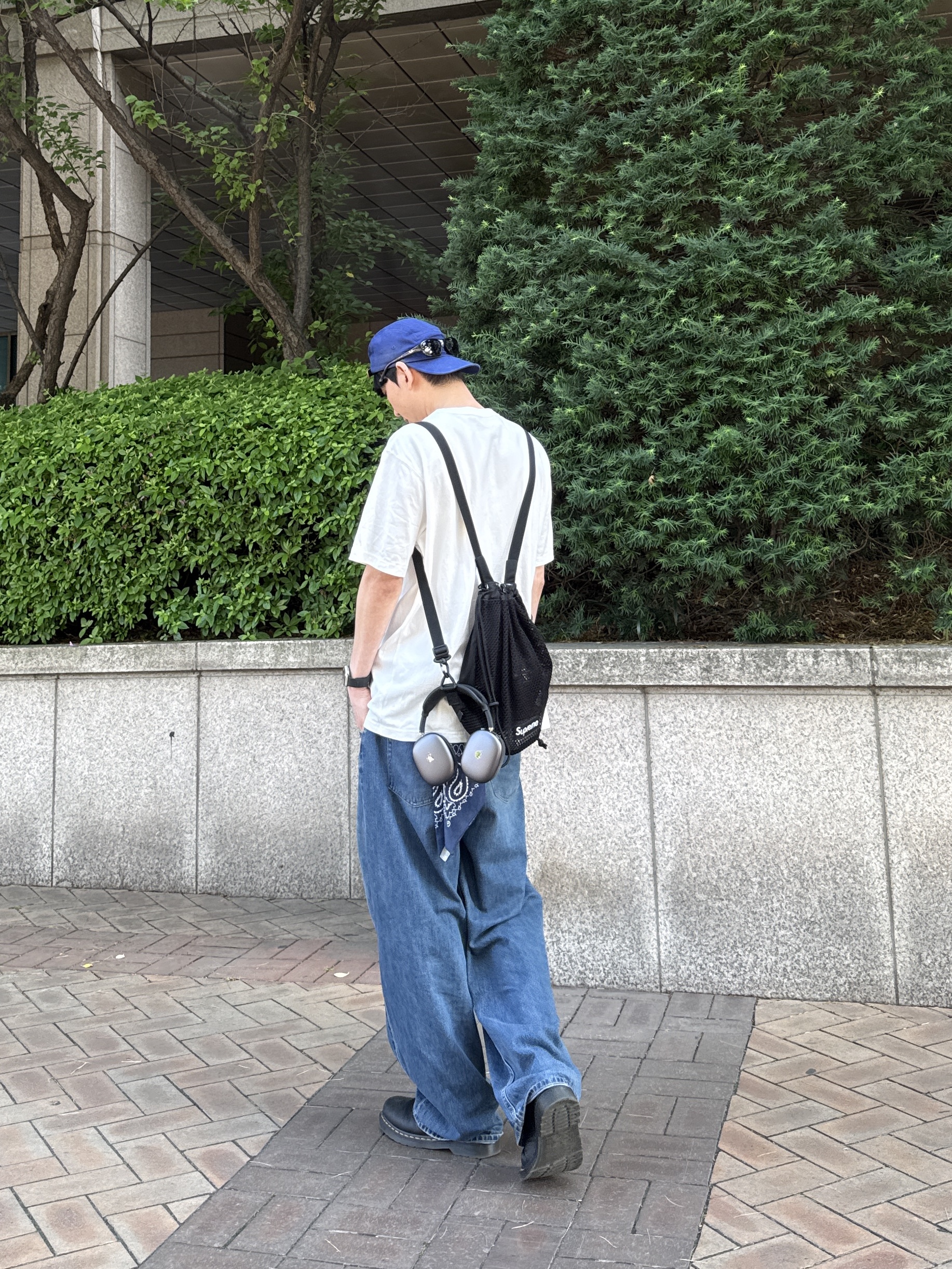 Dr. Martens 1461 Ambassador Black, (W) Uniqlo Baggy Curve Jeans Short Blue - JP 착용 스타일 - 5