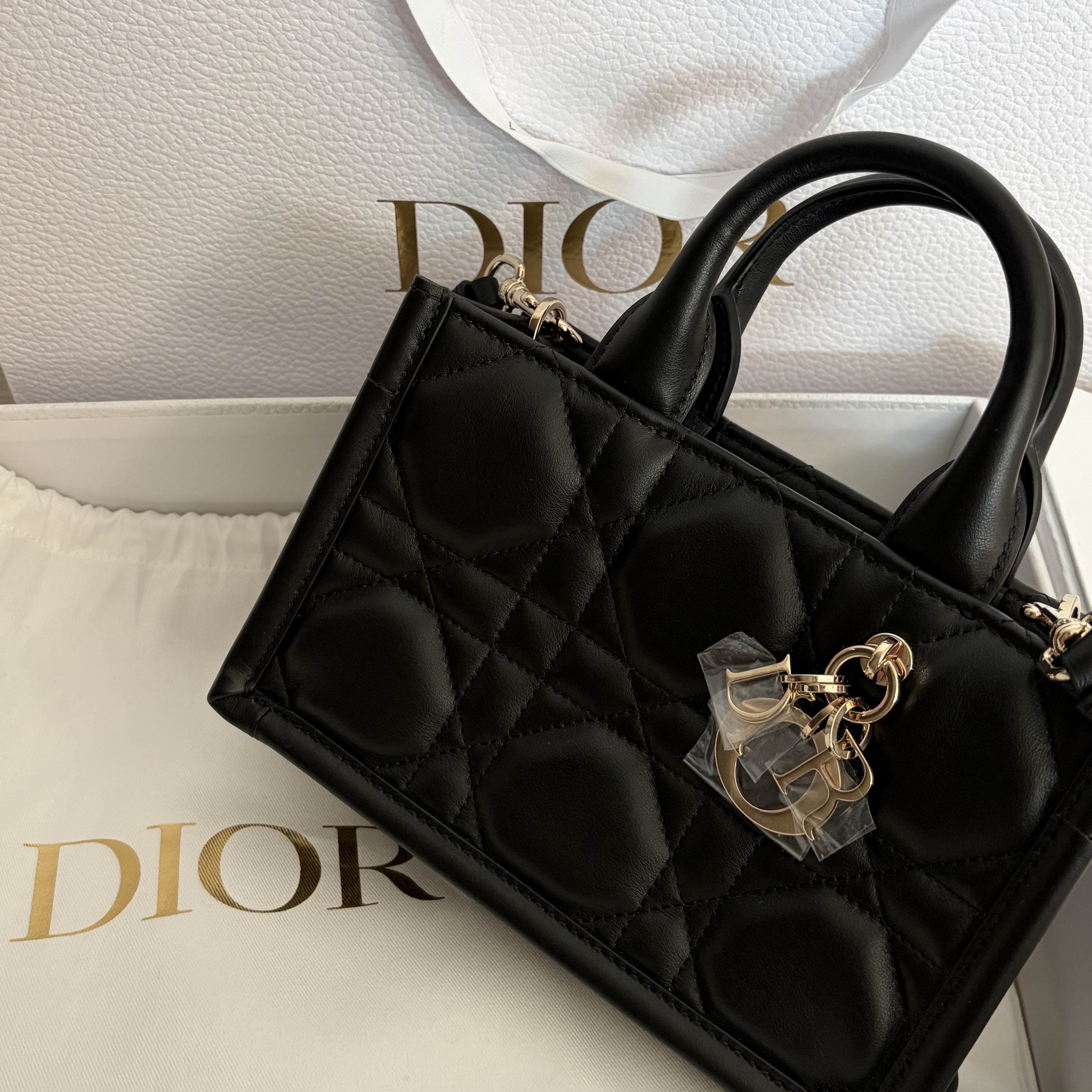 Dior Mini Book Tote with Strap Macrocannage Calfskin Black 착용 스타일