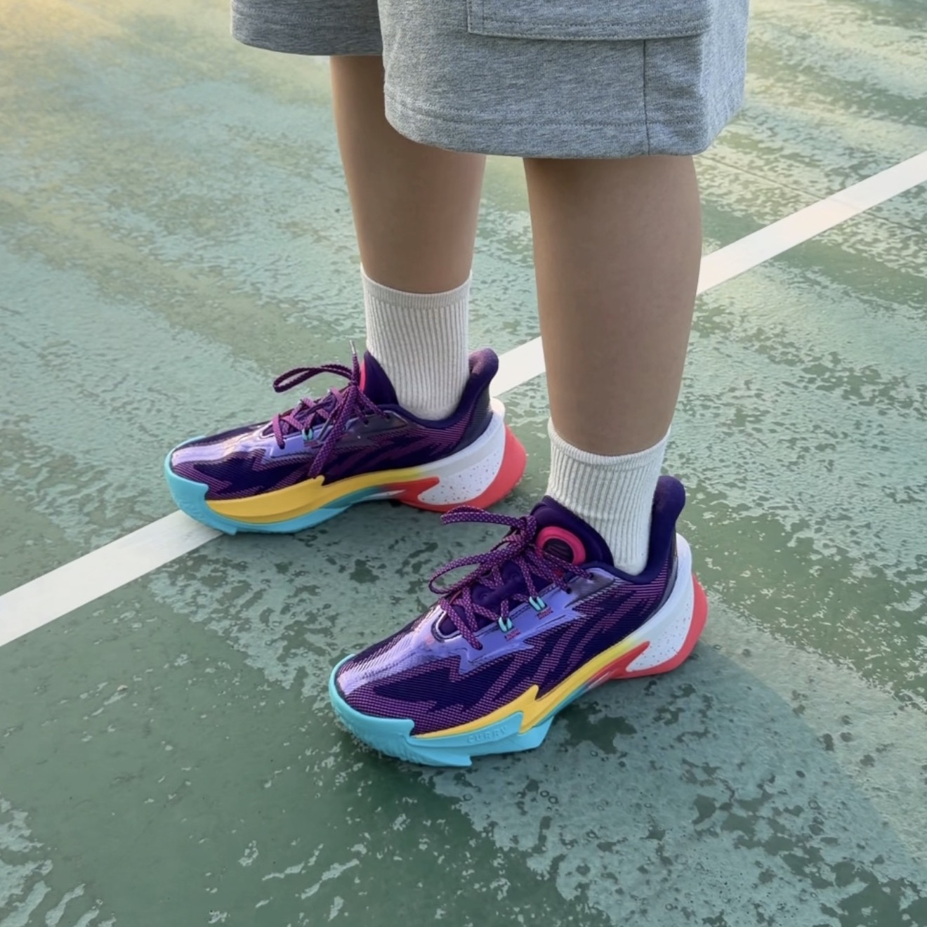 Under Armour Curry Series 7 Purple Virtual Pink 착용 스타일