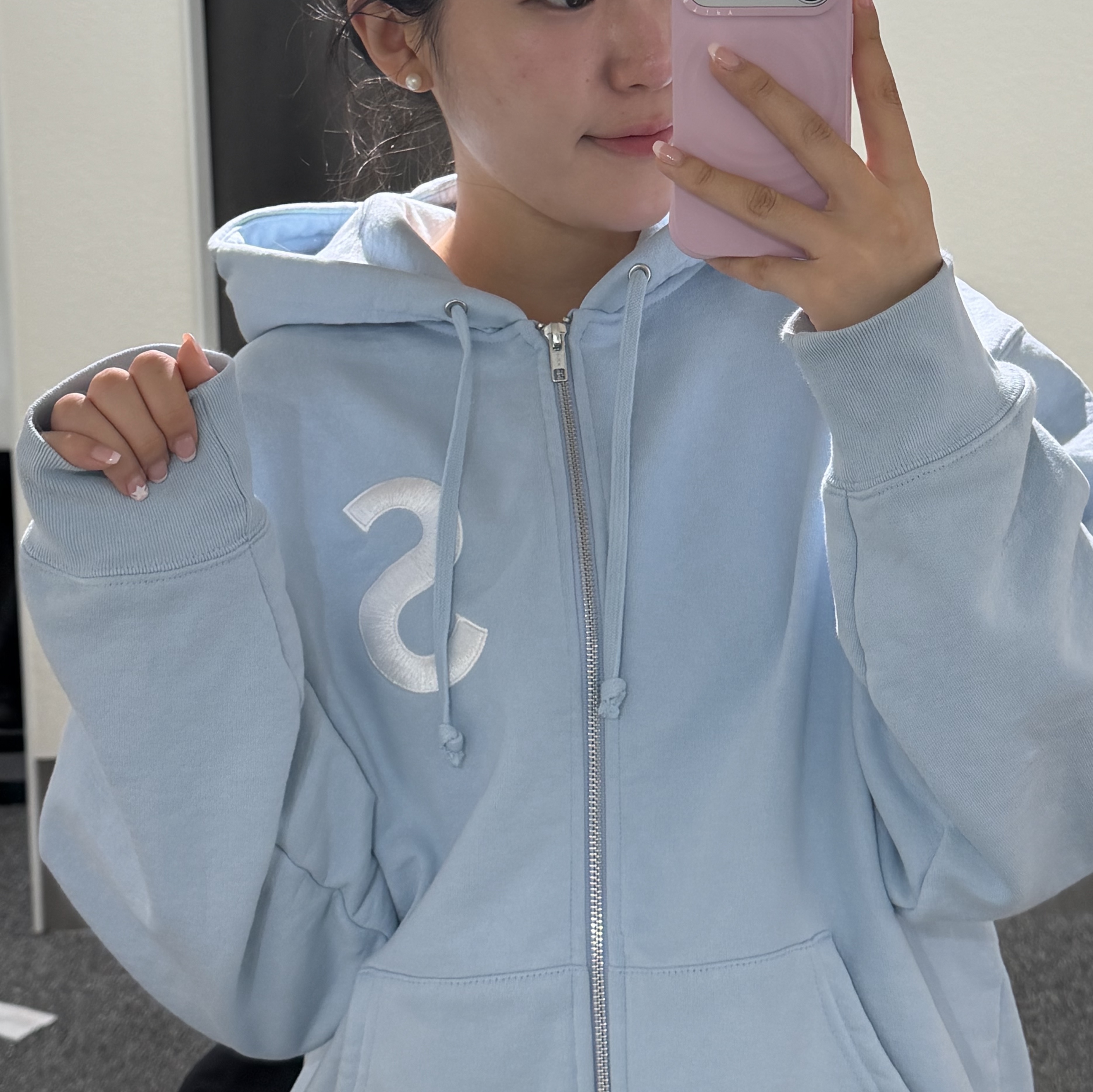 Supreme S Logo Zip Up Hooded Sweatshirt Light Blue - 25FW 착용 스타일