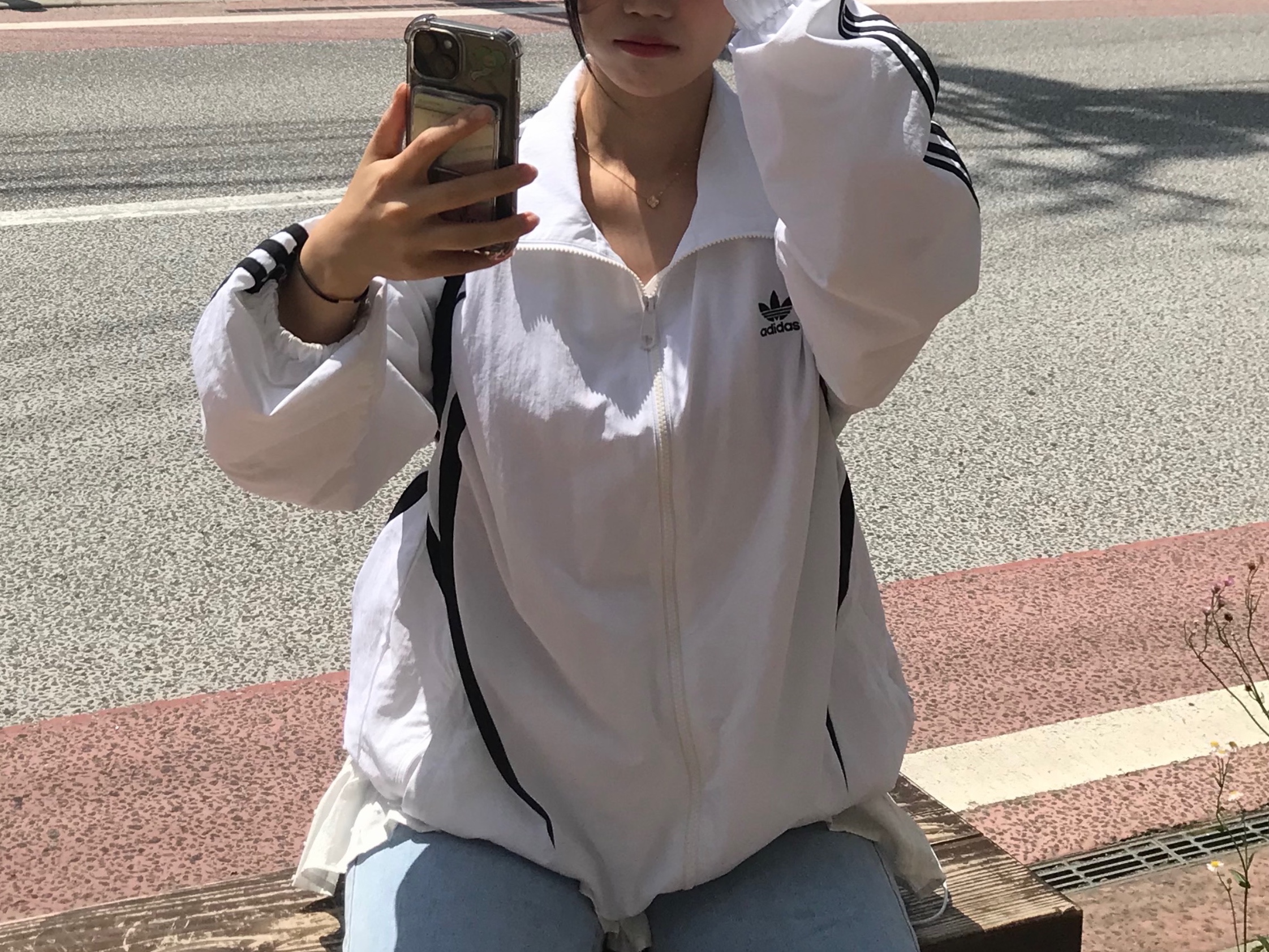 Adidas Archive Track Top White Black - KR Sizing 착용 스타일 - 1