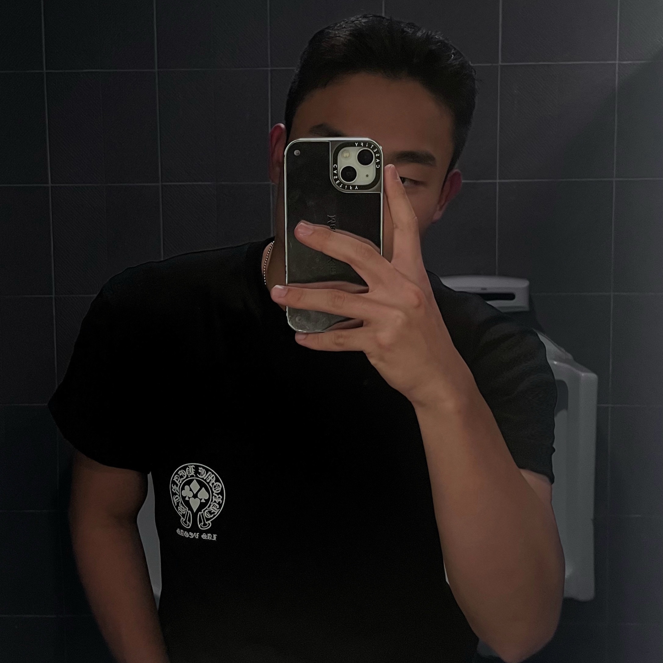 Chrome Hearts Las Vegas Exclusive T-Shirt Black, Casetify x Matin Kim iPhone Signature Magsafe Mirror Case Silver 착용 스타일