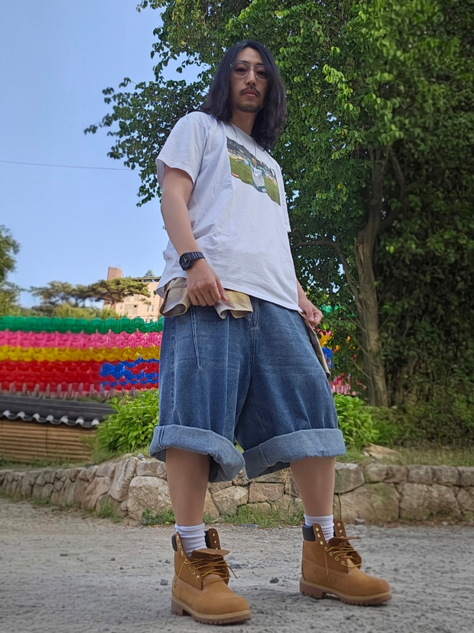 Timberland Premium 6 inch Waterproof Boot Wheat Nubuck - Wide, Supreme Maradona T-Shirt White - 24SS 착용 스타일