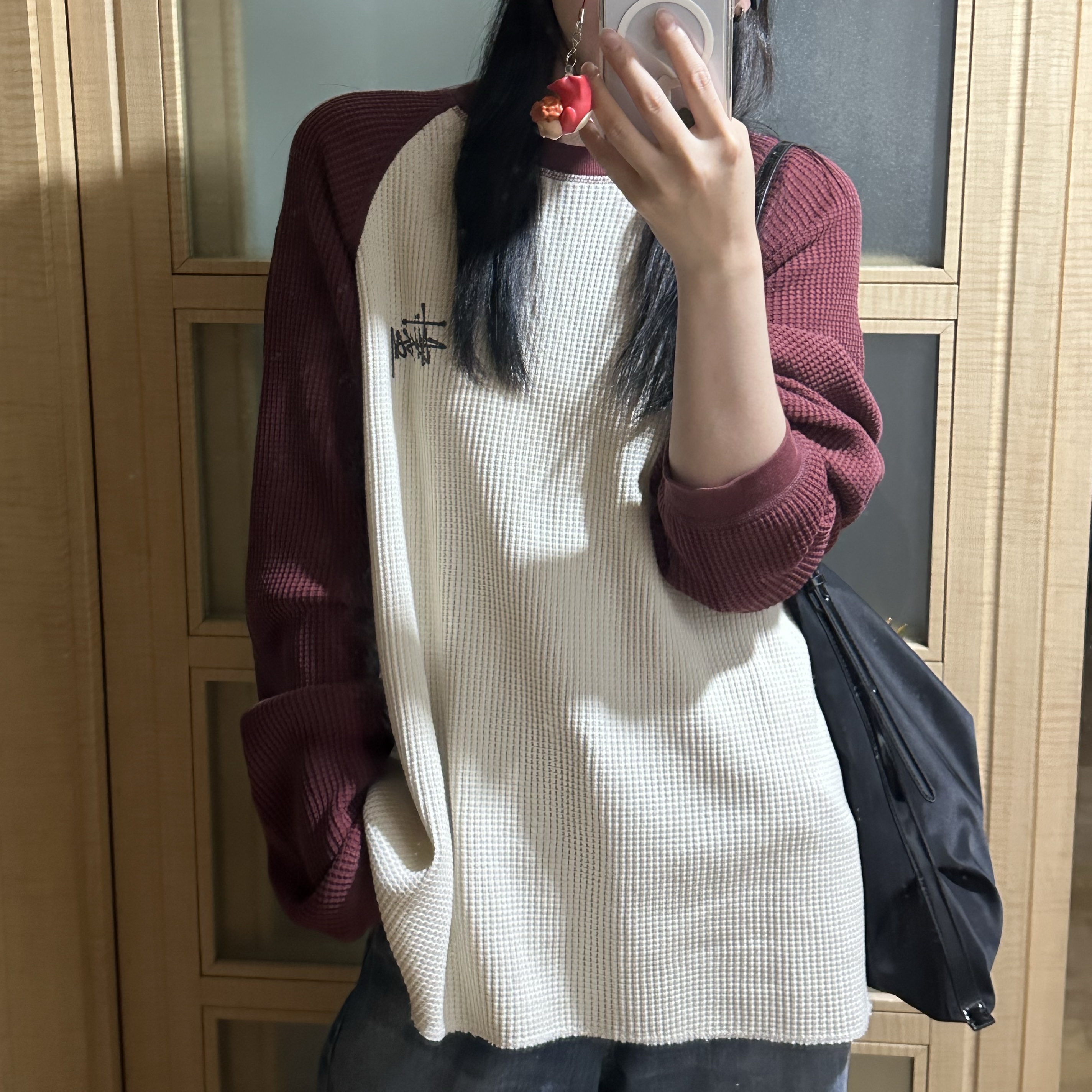 Stussy Basic Stussy Thermal 2 Tone LS T-Shirt Off White 착용 스타일