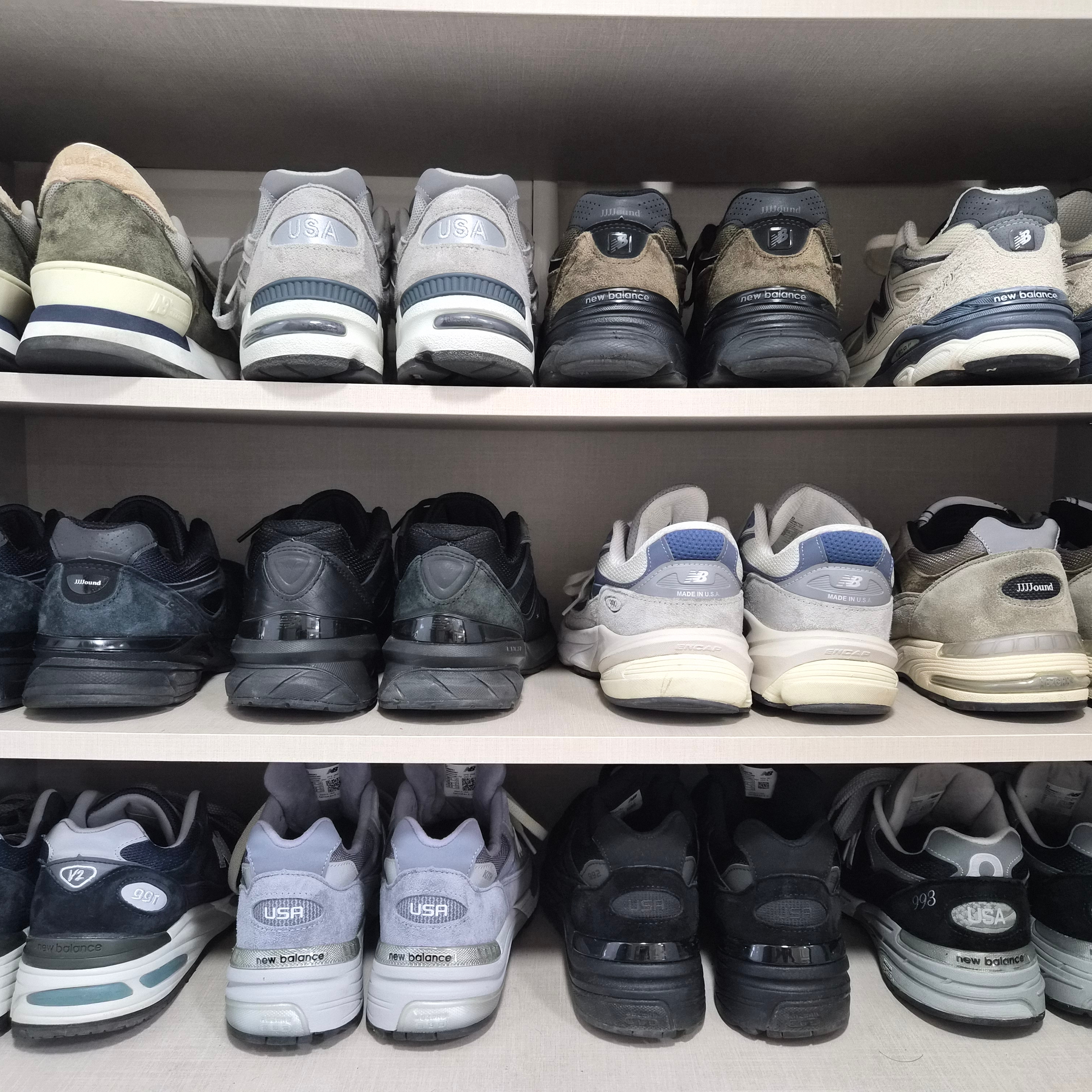 New Balance x Kith 992 Made in USA Argon, New Balance 990v1 Made in USA Olive 착용 스타일