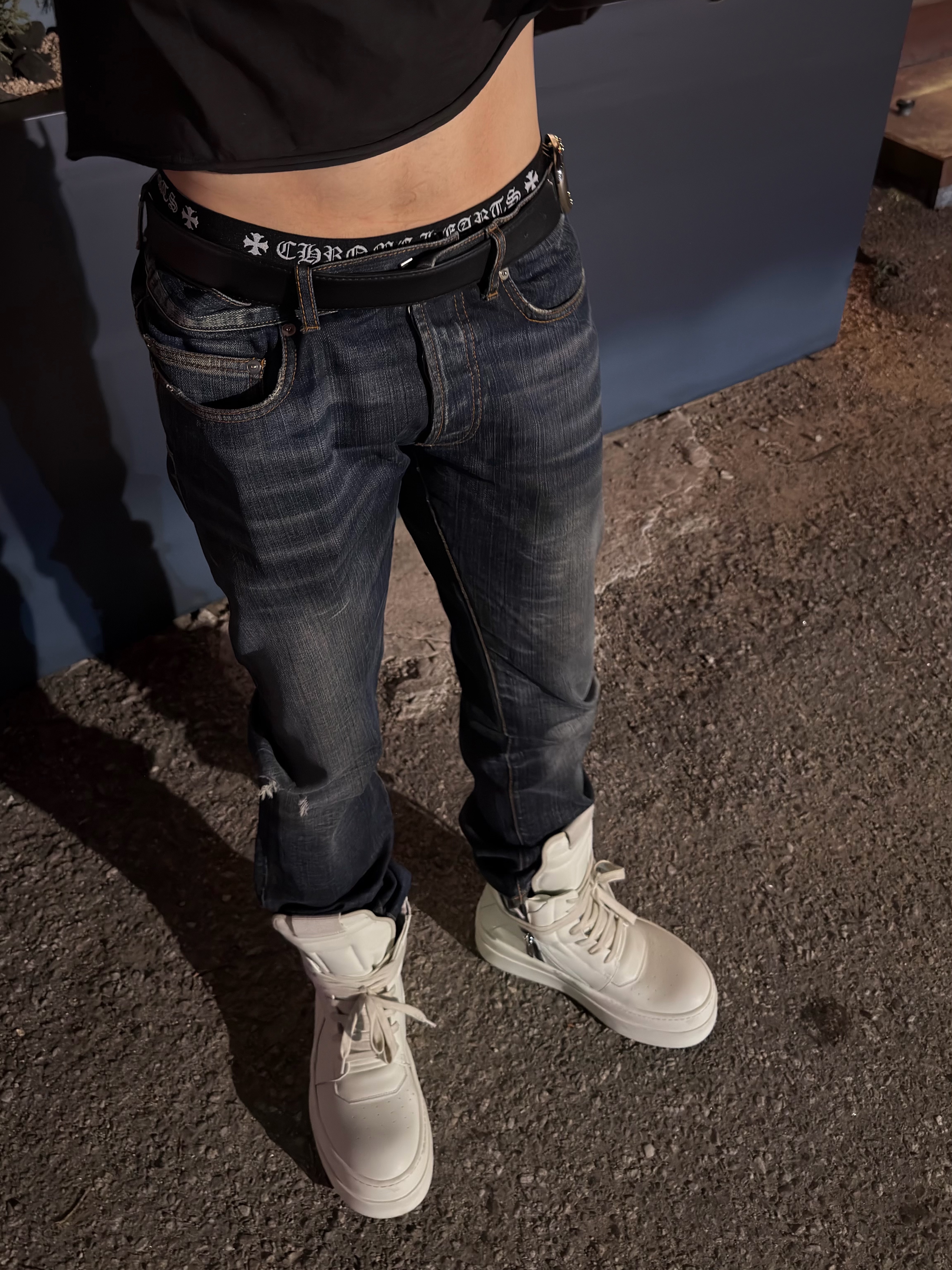 (W) Rick Owens Mega Bumper Geobasket Milk, Chrome Hearts Boxer Brief Black 착용 스타일 - 1
