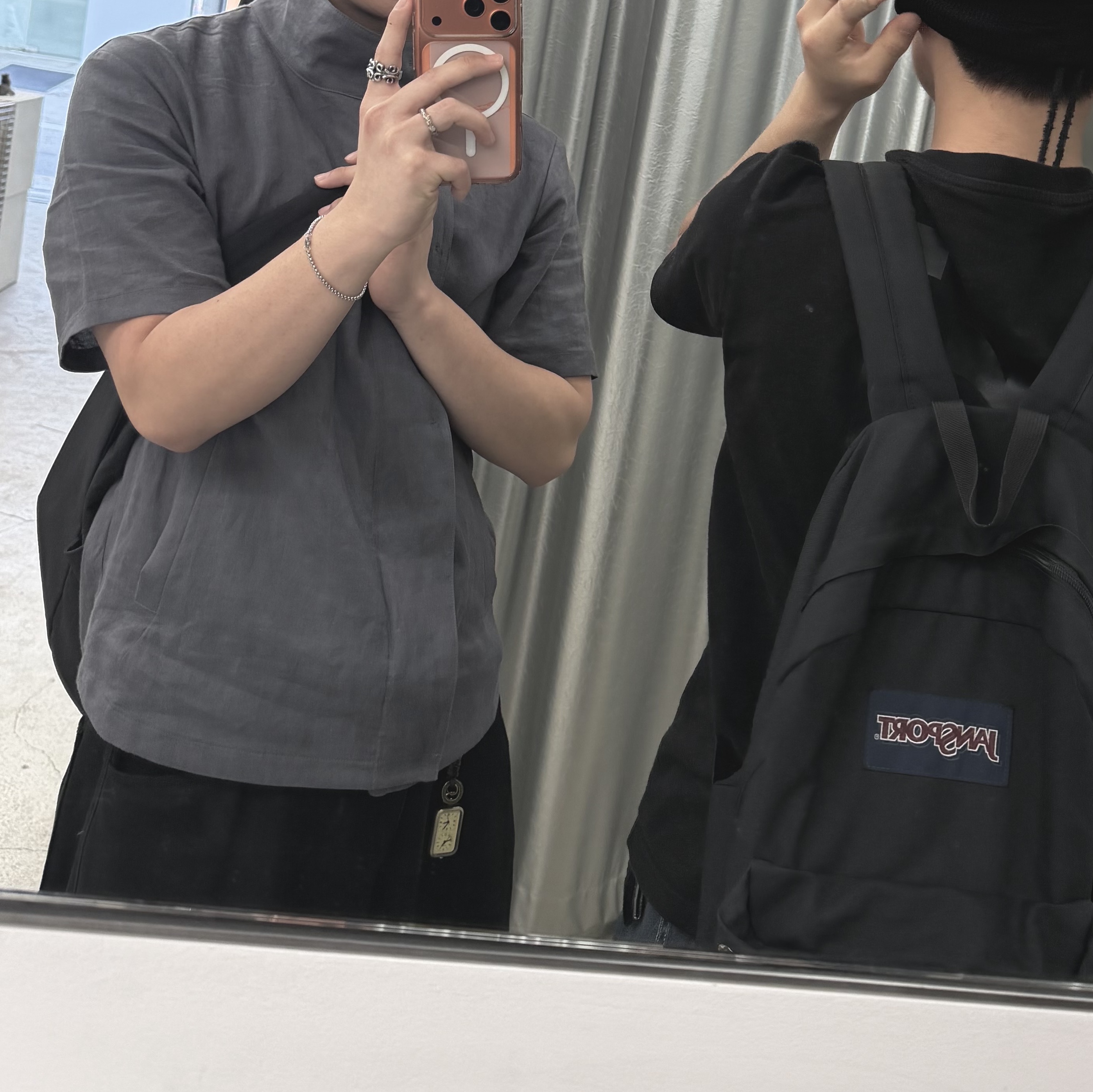 Hatchingroom Arc Zip Shirket Blue Grey 착용 스타일 - 1