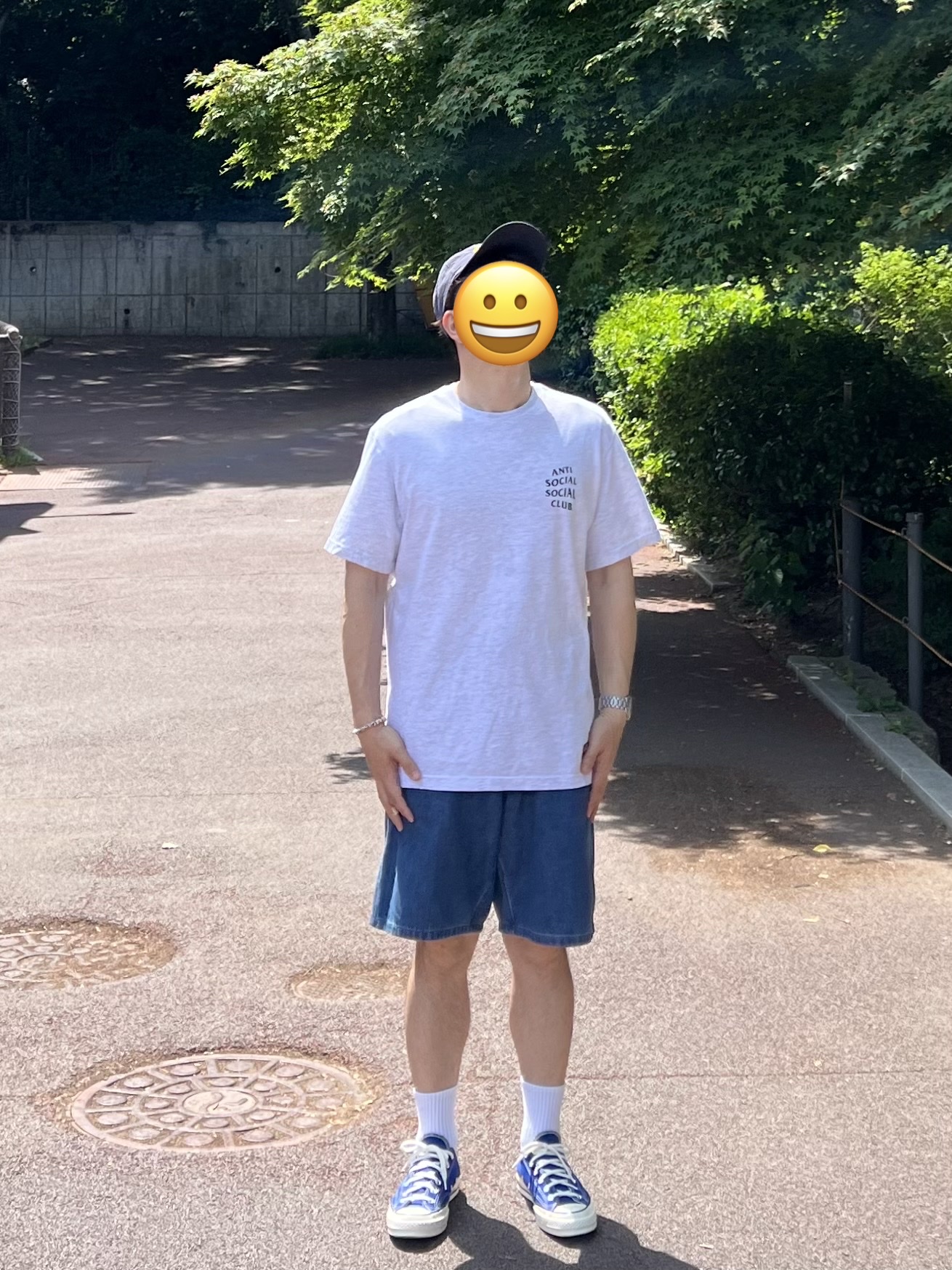 Anti Social Social Club x Dickies Logo T-Shirt Ash Gray, Converse Chuck 70 Ox Vintage Canvas Rush Blue 착용 스타일 - 1