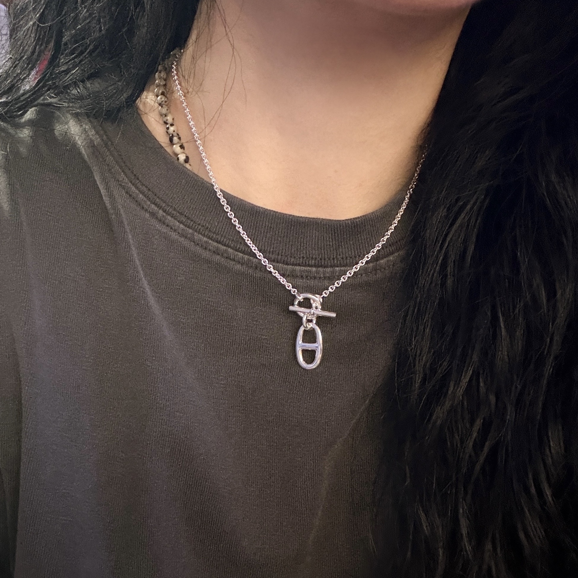 (W) Hermes Chaine D'Ancre Pendant Sterling Silver 착용 스타일 - 1