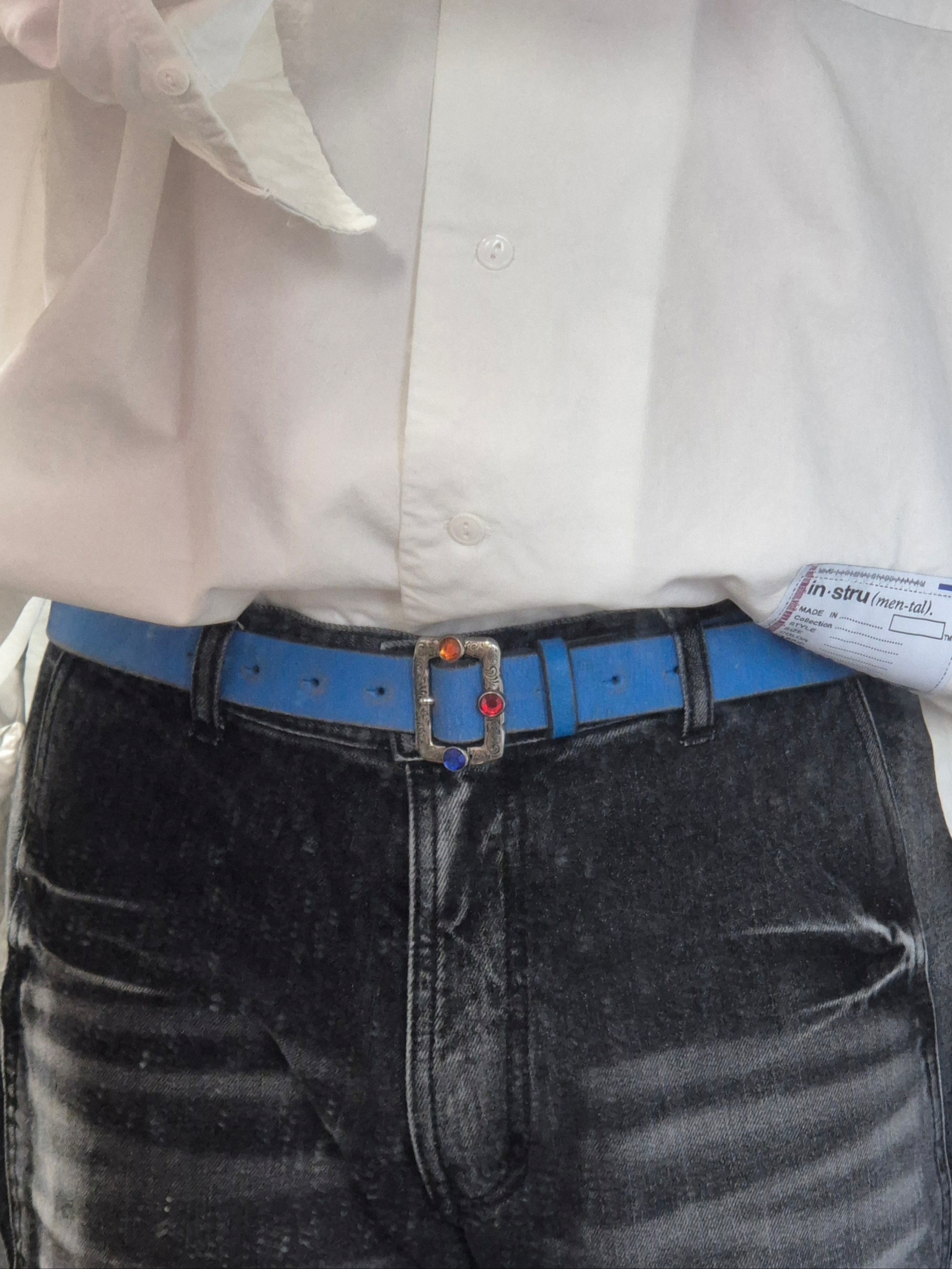 Kapital Oiled Leather Studded Disco Buckle Belt Blue, Gucci Interlocking G Boule Chain Bracelet Silver 착용 스타일 - 4