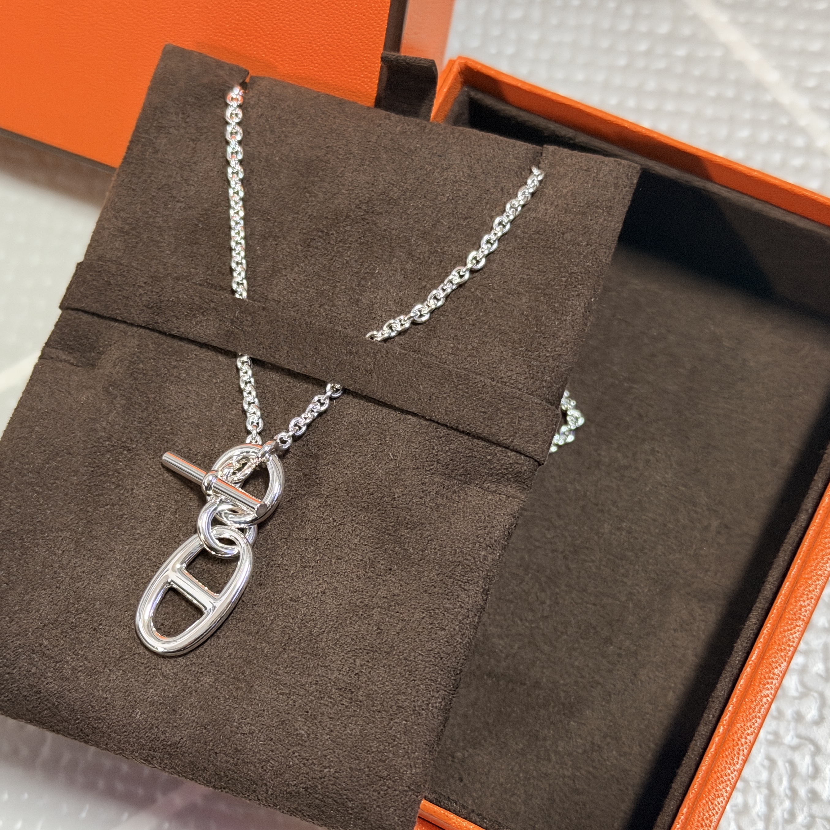(W) Hermes Chaine D'Ancre Pendant Sterling Silver 착용 스타일 - 2