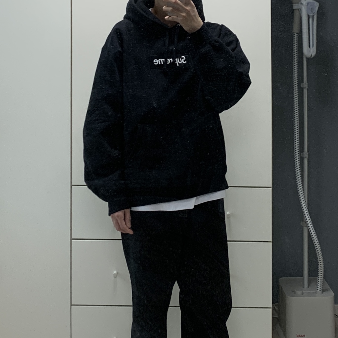 Supreme Box Logo Hooded Sweatshirt Black - 24FW 착용 스타일