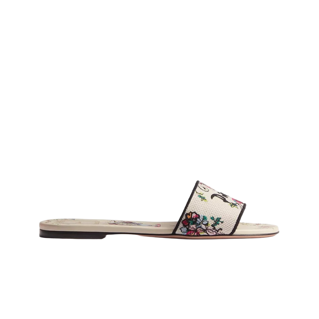 KCO610BAN-S84W (W) Dior Embroidered Cotton Arabesque Motif Dioriviera Dway Slide White Multicolor