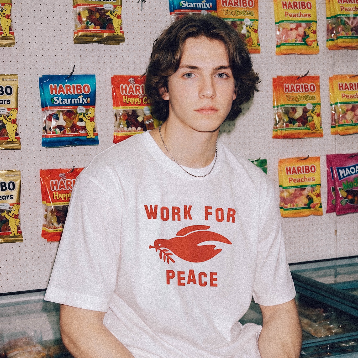 GILDAN x Vintage Collection Work For Peace T-Shirt Red Logo 착용 스타일