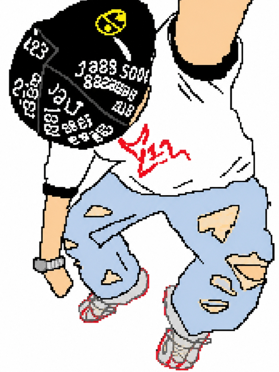 GUESS Jeans x Hysteric Glamour Printed T-Shirt White Multi, Adidas Vento XLG Deluxe Sneakers White Red 착용 스타일 - 3
