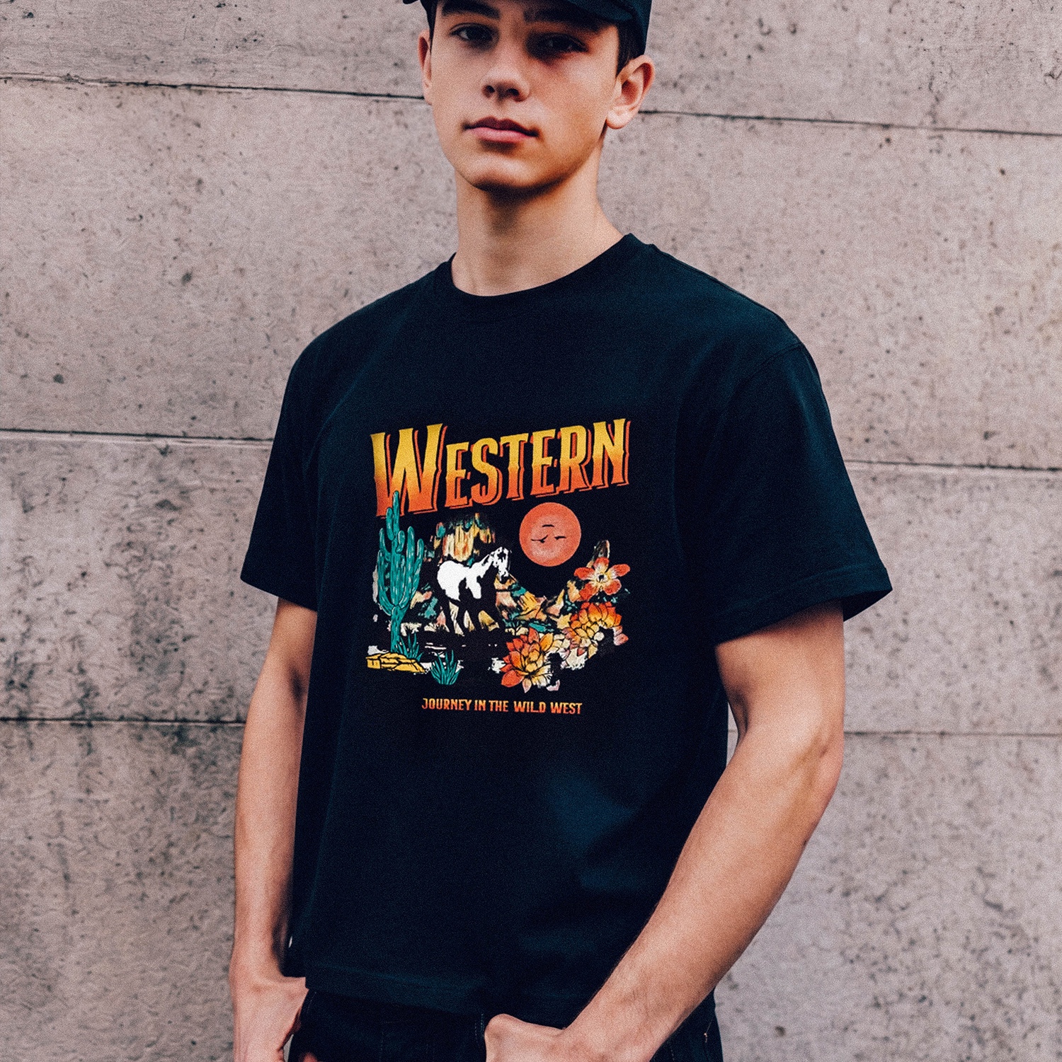 Gildan X American Collection Western T-Shirt Black 착용 스타일