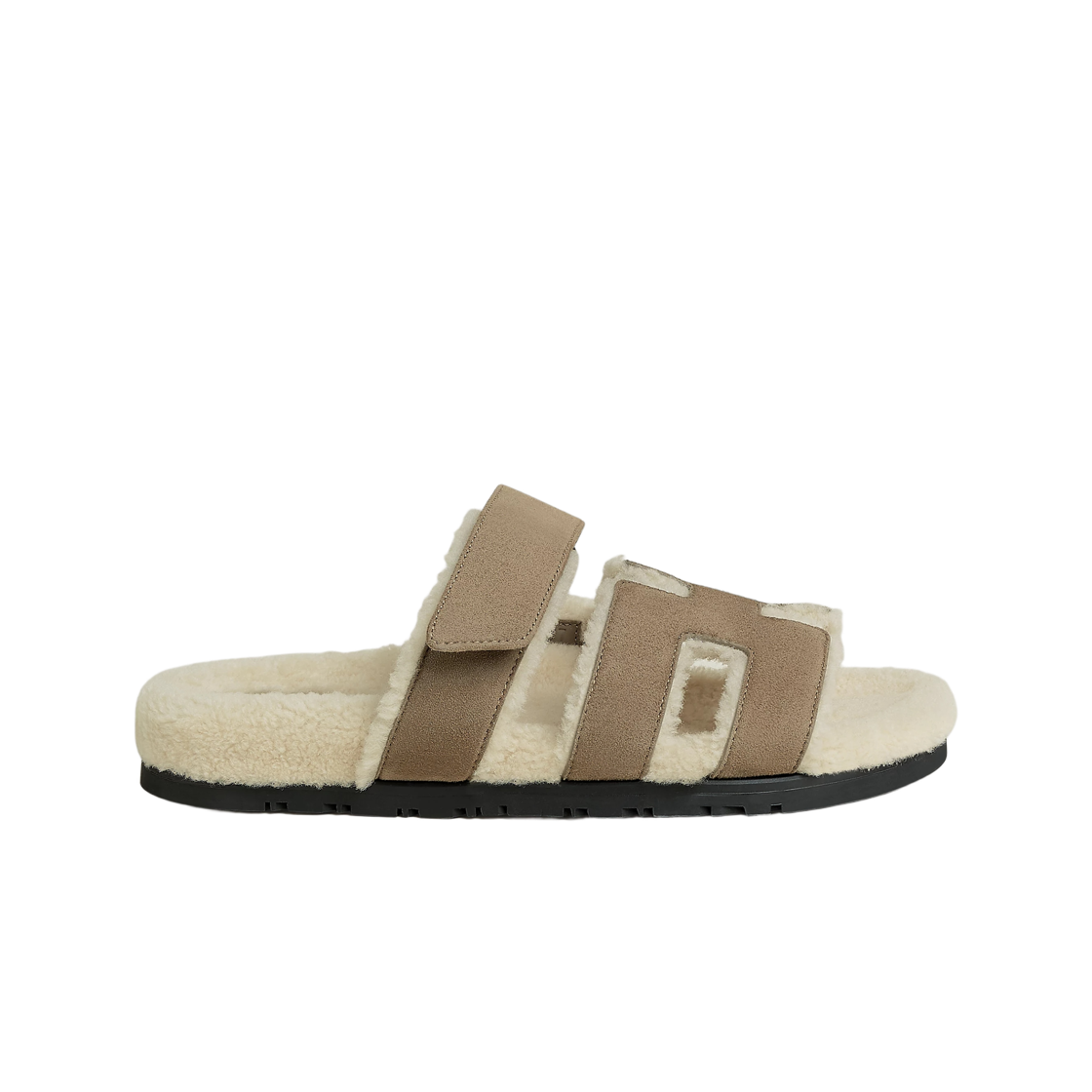 H222195ZX3 (W) Hermes Chypre Sandal Suede Goatskin Woolskin & Etoupe Ecru